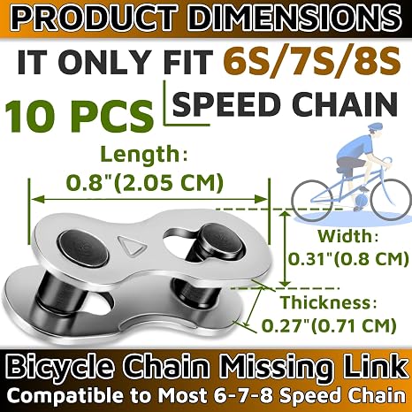 Missing Link 10 Pairs for 6/7/8 Speed Bike Chain Master Link Bike Chain Links Chain Bike Parts Bicycle Parts Mountain Bike Parts Bike Components & Parts
