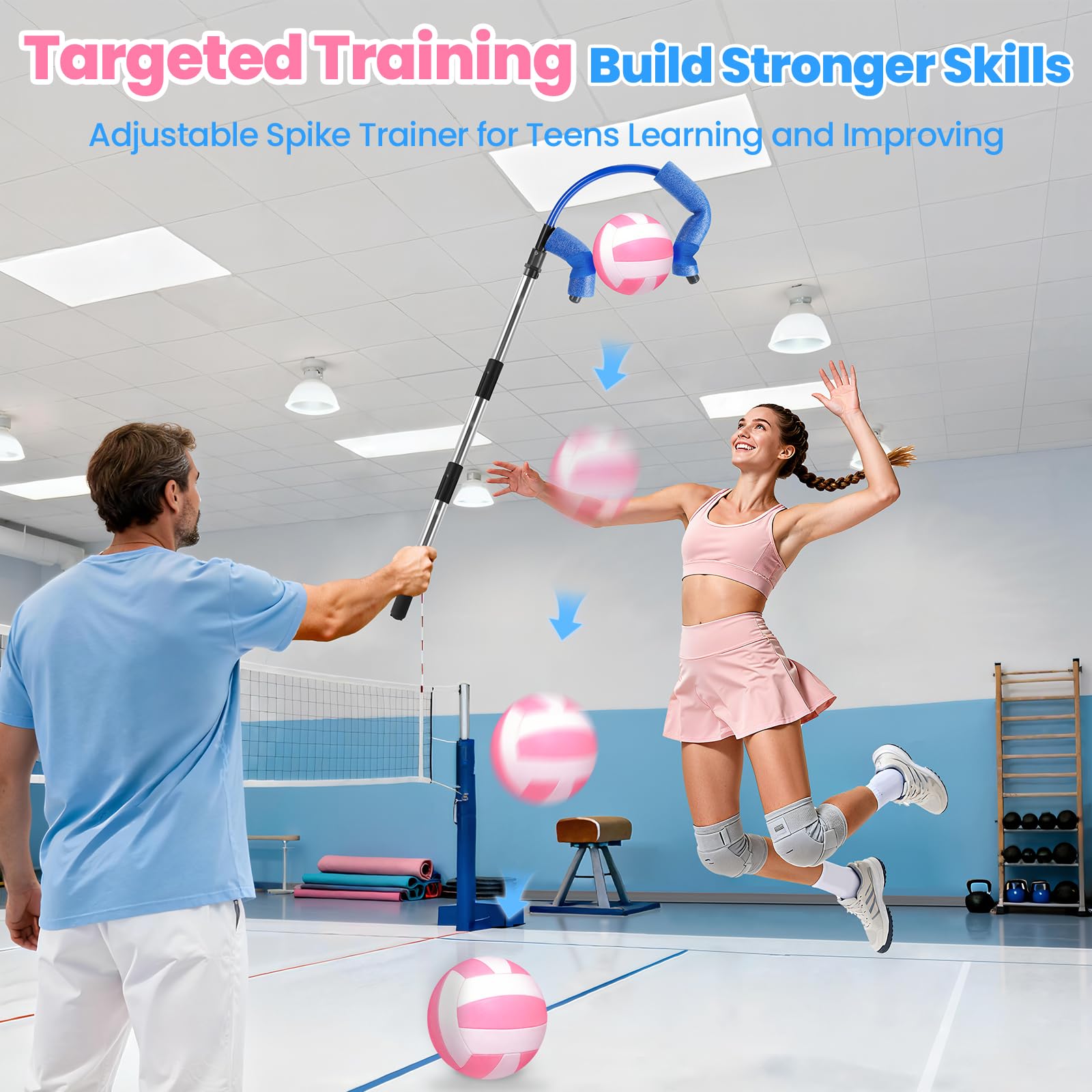 Pallavolo Spike Trainer (palla non inclusa): attrezzatura da allenamento regolabile per pallavolo, con testa in schiuma antiscivolo per allenamento al chiuso e all'aperto, ideale per bambini e ragazzi