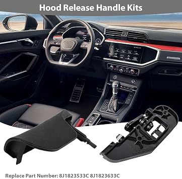 For Audi TT Bonnet Release Handle Lever and Bracket, RHD 8J2823533C 8J2823633C for Audi TT Mk2 Hood Latch Cover 2007-2014
