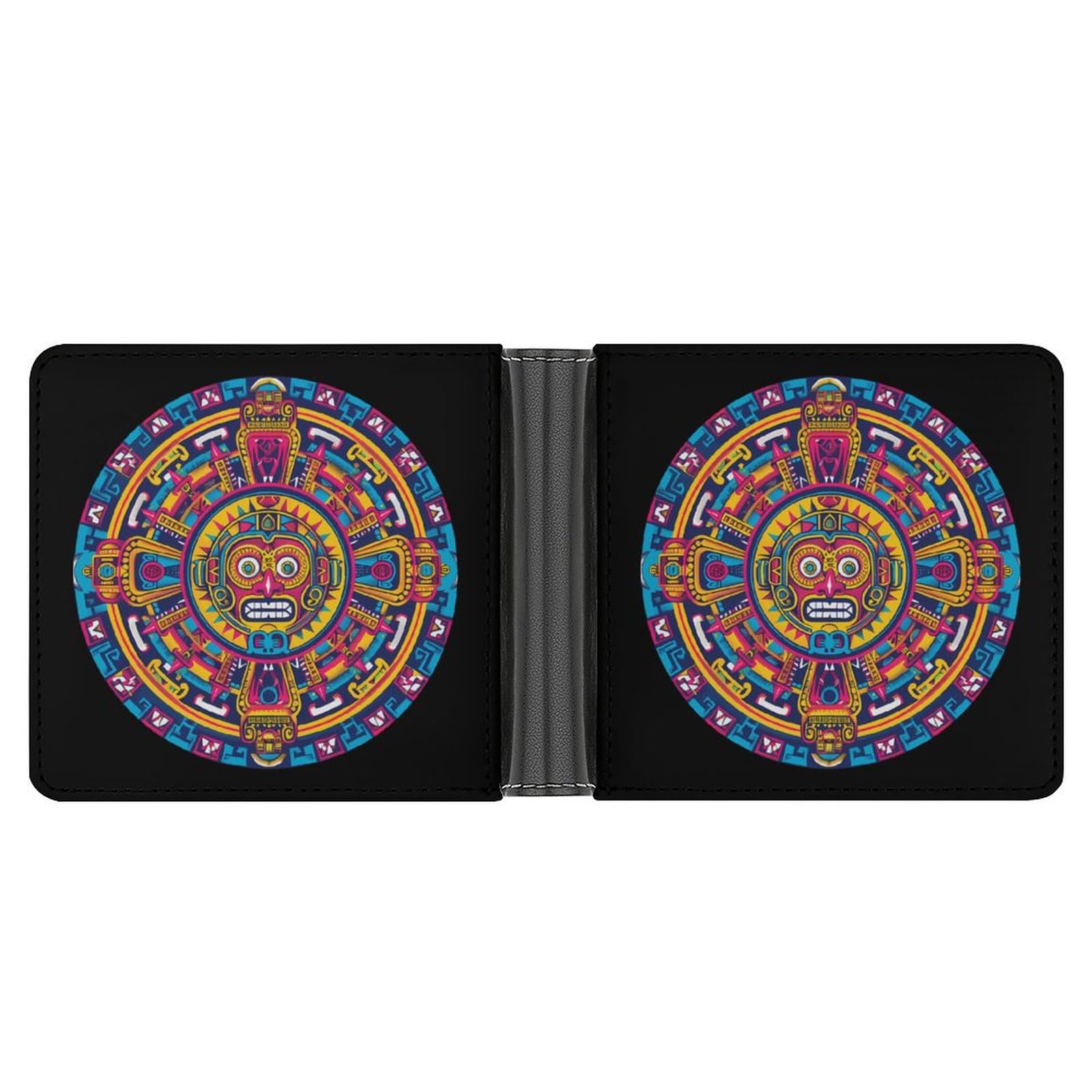 Aztec Calendar Funny Men's Slim Bifold Wallet with Multiple Card Slots Front Pocket Purse
