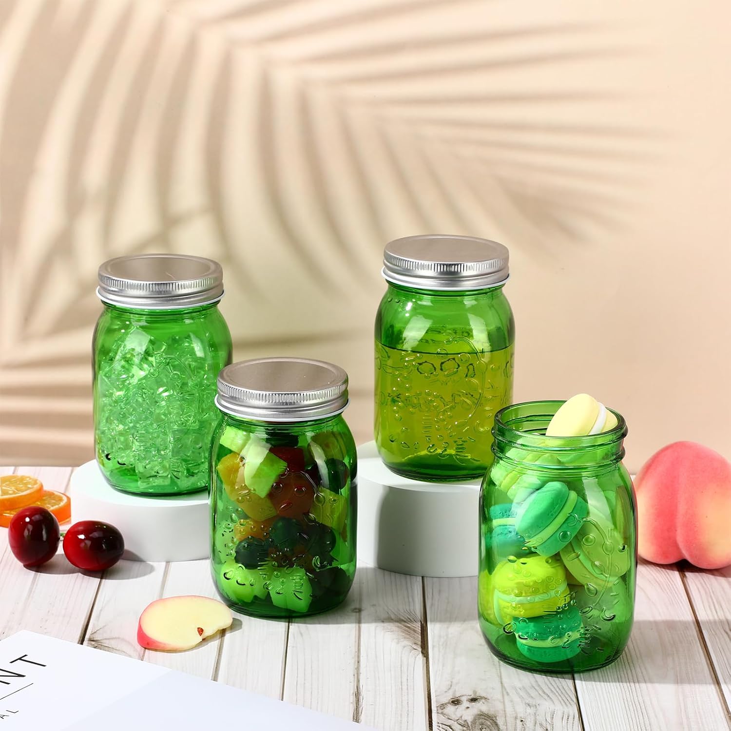 Pinkunn 12 Pcs Mason Jars with Lids 16 Oz Regular Mouth Pint Canning Vintage Glass Jars Bulk Airtight Multifunction Mason for Storage Canning Pickling Preserving Fermenting(Dark Green)