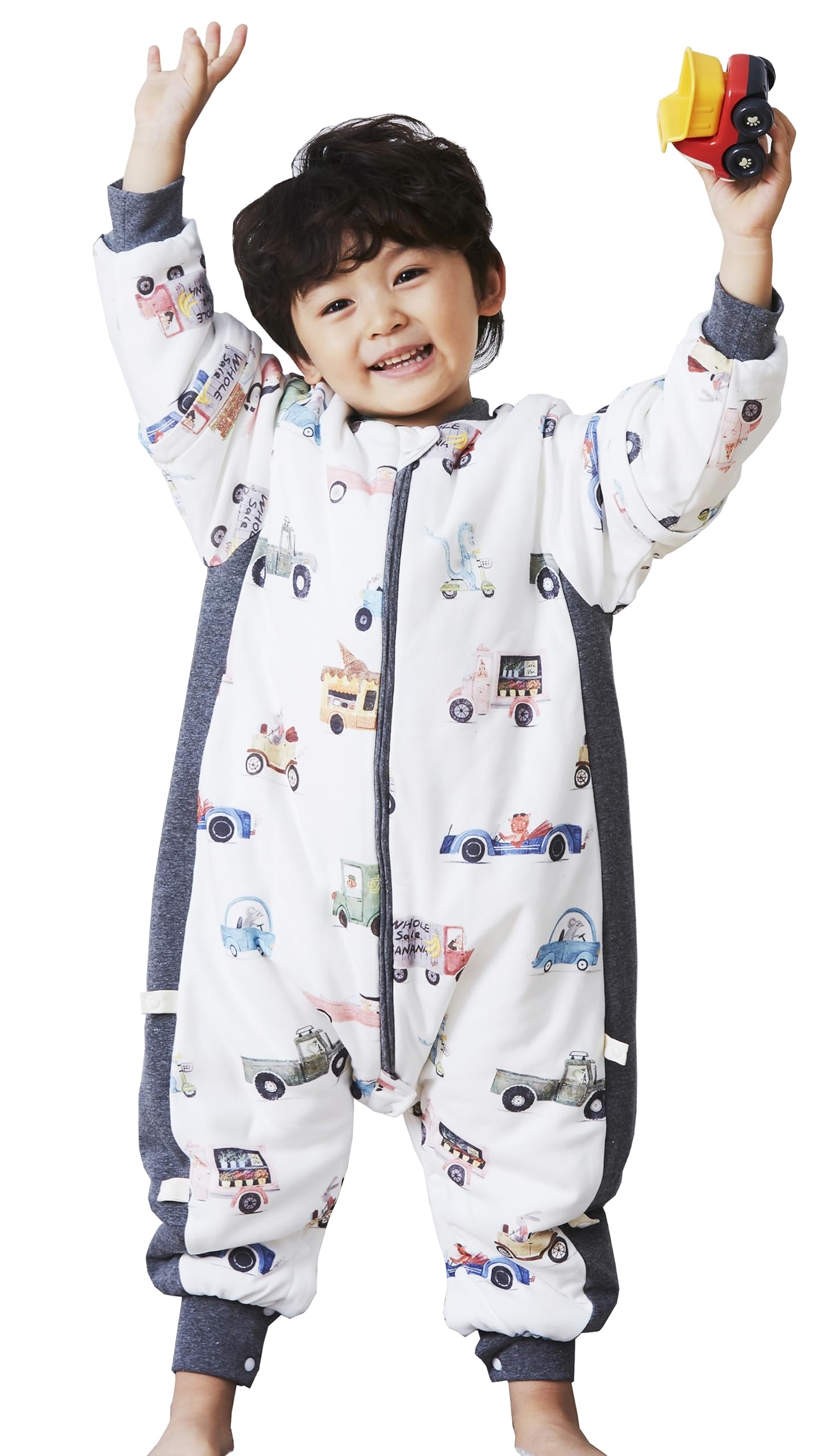 Chilsuessy Baby Winter Schlafsack 2.5 Tog Babyschlafsack mit Füssen Strampler Winterschlafsack mit abnehmbar Ärmel Schlafanzug Kinder Schlafsack, Bunte Autos/3.5 Tog, L/Baby Höhe 95-105cm Baby
