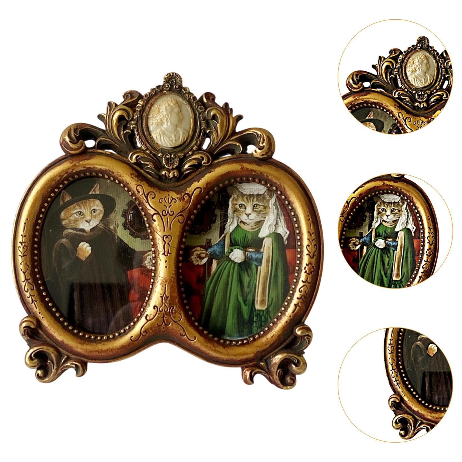 Bilderrahmen Standfotorahmen Tischdeko Wandaufhänger Resingehäuse Kreatives Vintage Design für Heimdekoration Freunde Geschenk, Golden