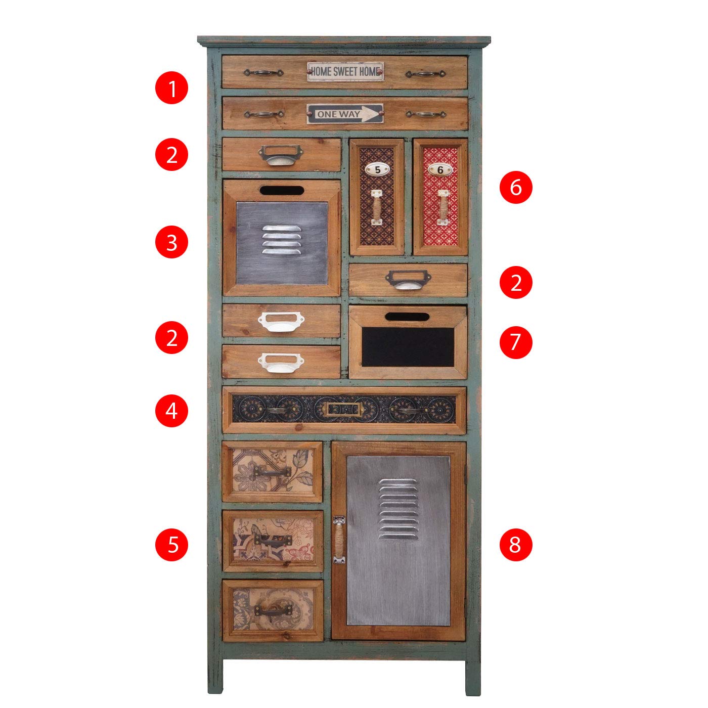 Mendler Apotheker-Schrank HWC-A43AM 138x57x32cm Tanne Vintage