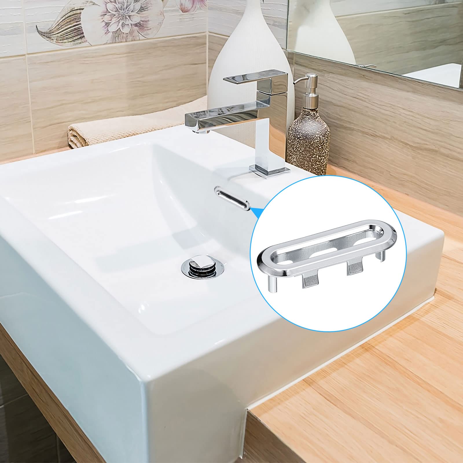 2-Pack Brass Sink Overflow Hole Covers - Decorative Rings For Bathroom/Kitchen Sink, Fits 22-24mm Holes