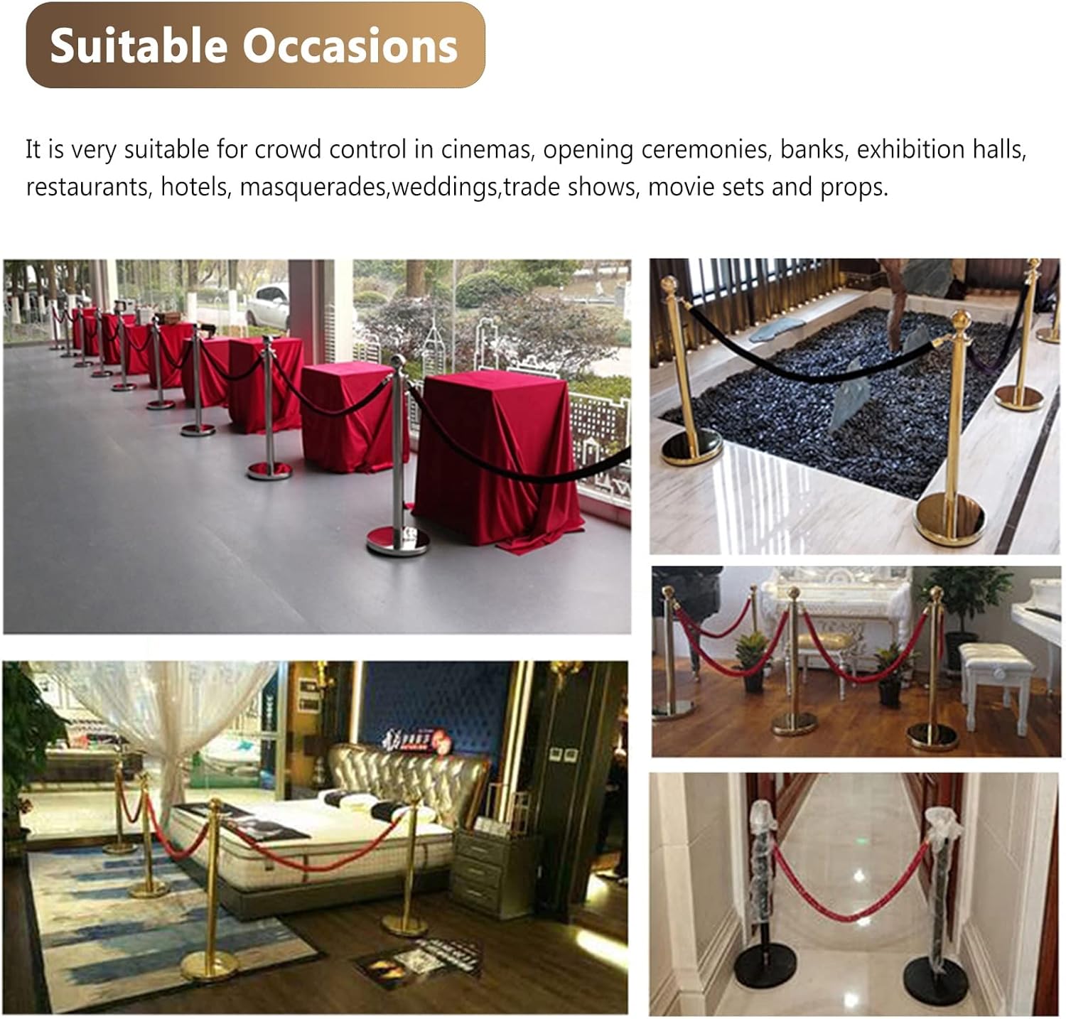 スタンションロープ、群衆制御ロープバリアスタンション編組ロープ150cm、スナップエンド付き群衆制御編みロープ、ロープラインディバイ