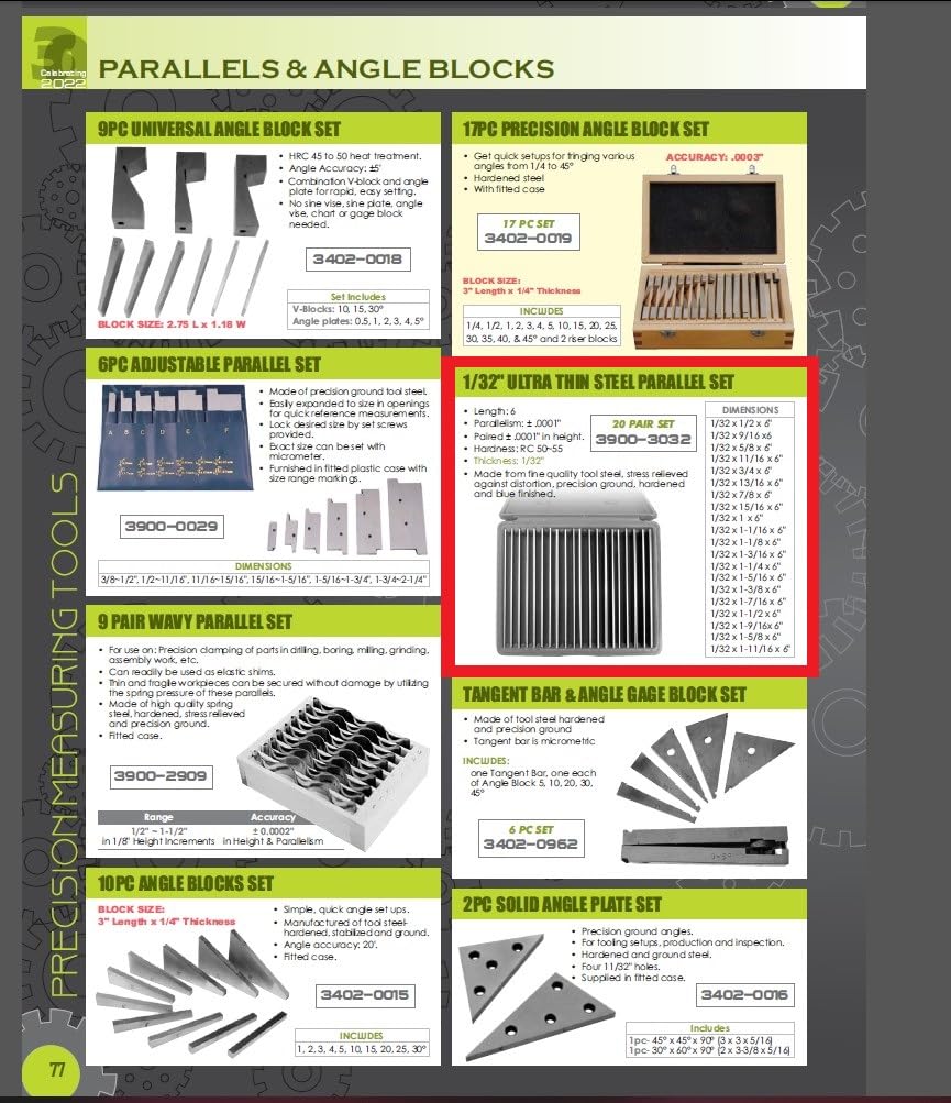 HHIP 3900-3032 20 Pair 1/32" Ultra Thin Steel Parallel Set
