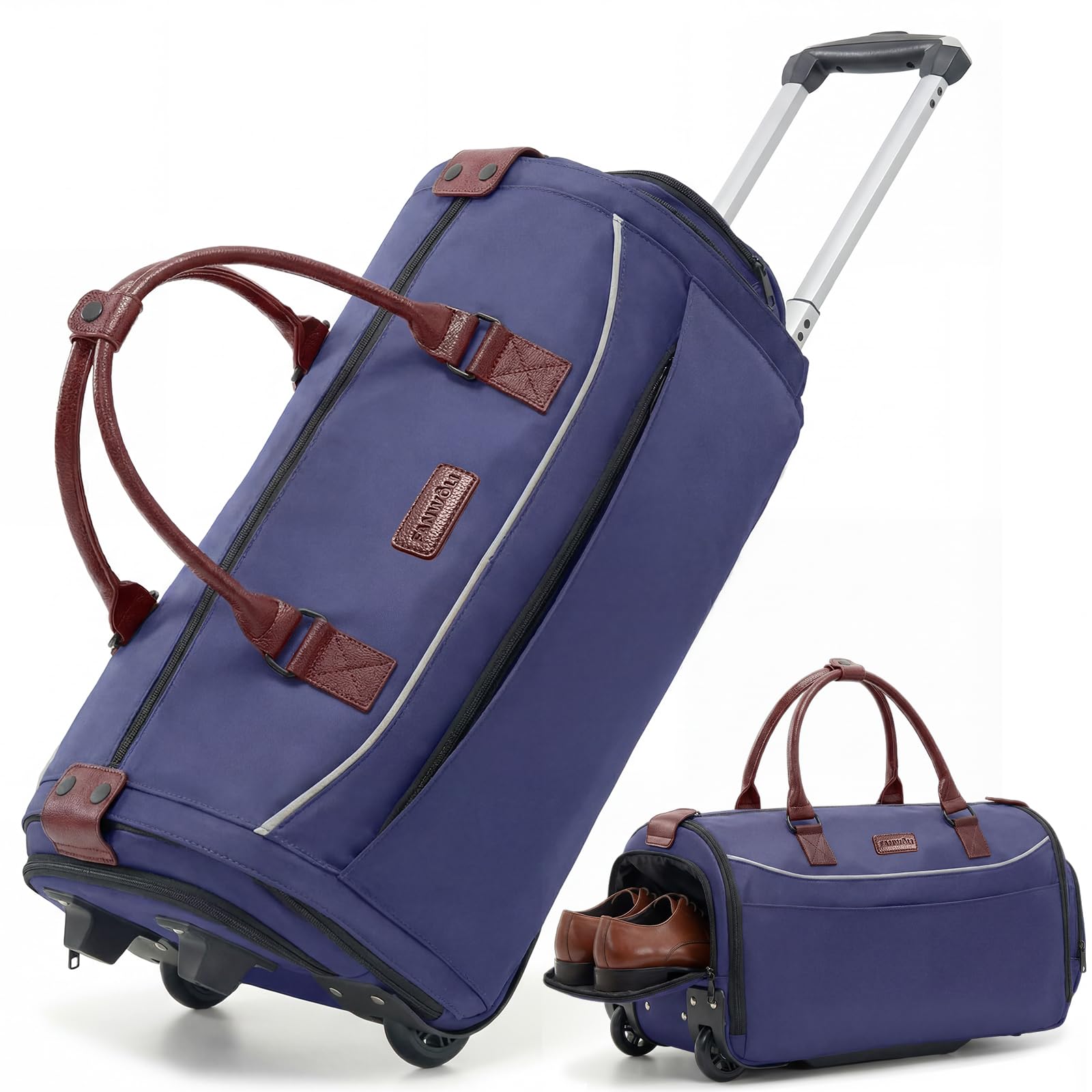 Fanwoli Carry On Rolling Garment Bag With Wheels TSA Approved Airline Compliant Suit Luggage Convertible Wrinkle-Free Garment Duffle