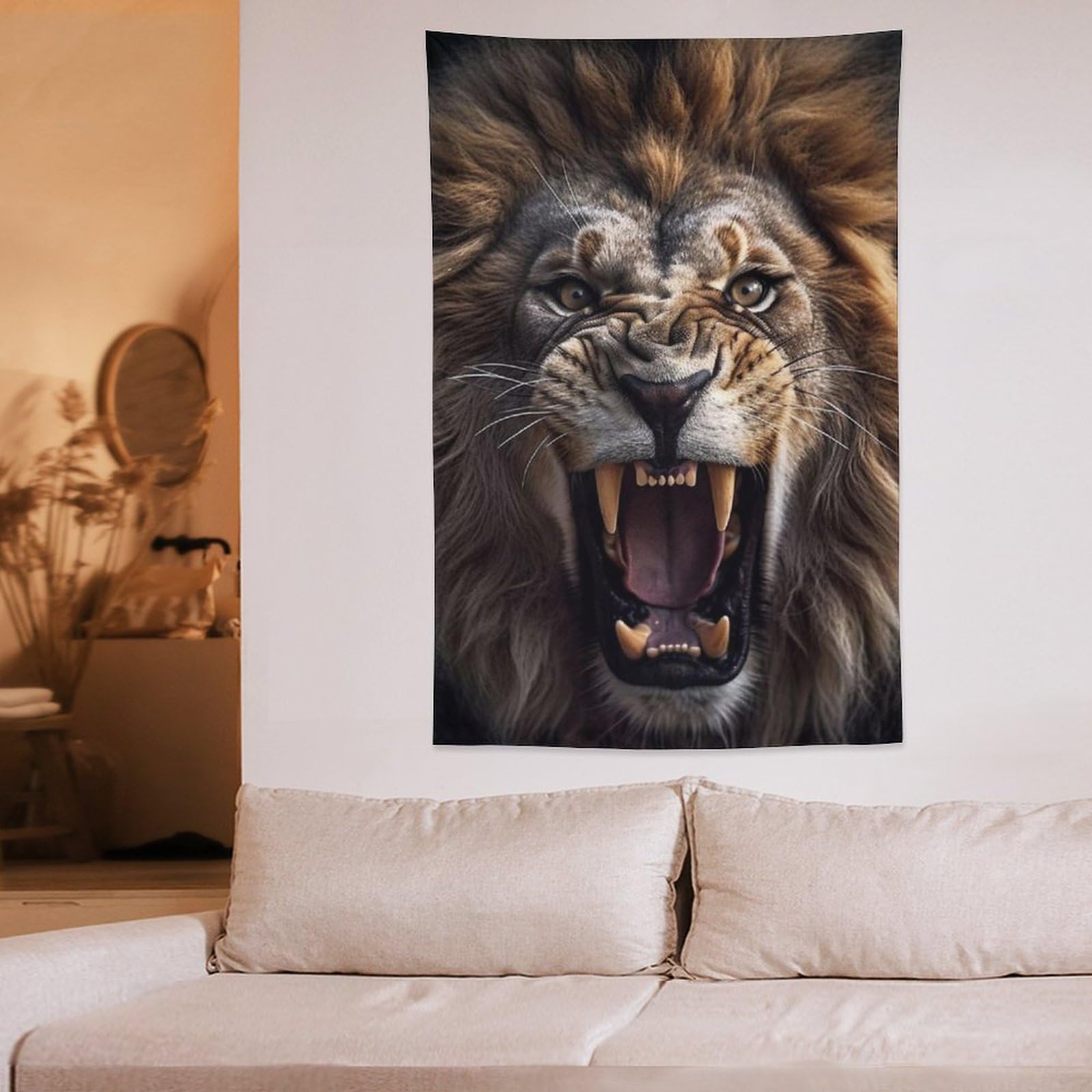 Amazon.co.jp: 吠えるライオンタペストリー 強い表情 野生動物の肖像画