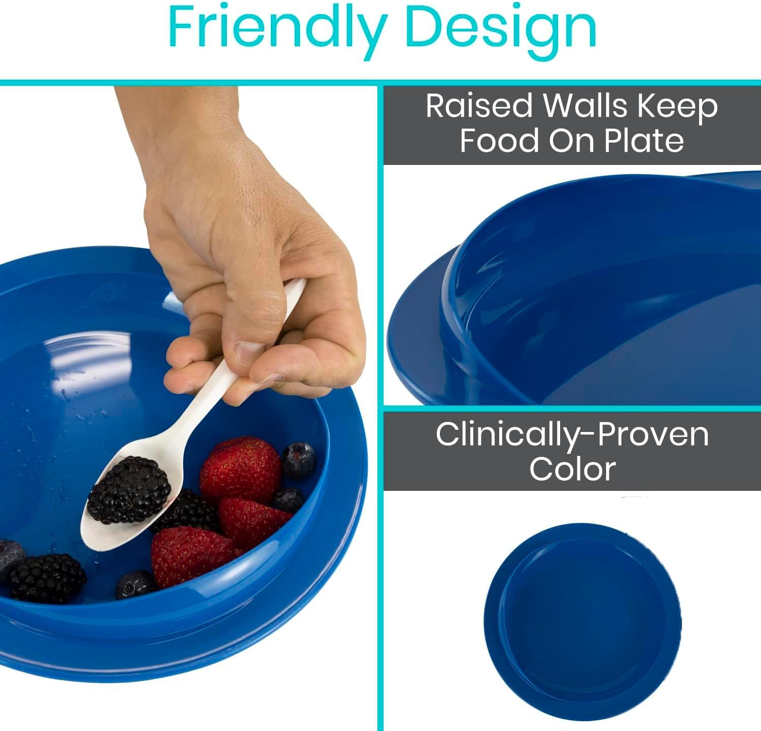 Plato a prueba de derrames y cuenco adaptable alto-bajo para ancianos y discapacitados, utensilios de alimentación para necesidades especiales para Parkinson, demencia, accidentes cerebrovasculares y