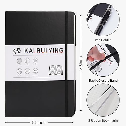 Miniatura 3 de KaiRuiYing Cuaderno rayado, 160 páginas, tamaño A5 de 5.5 x 8.6 pulgadas, rayado universitario, papel grueso de 3.53 ozm, diario de tapa dura de