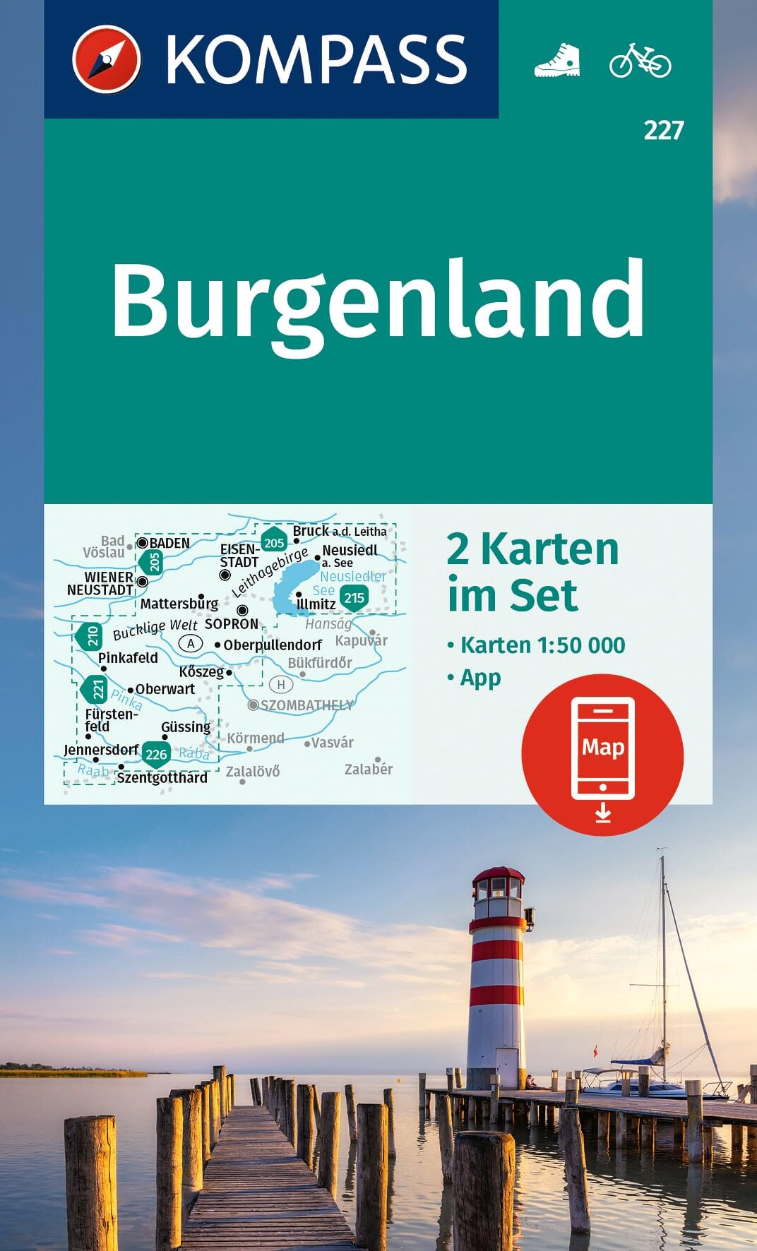 KOMPASS Wanderkarten-Set 227 Burgenland (2 Karten) 1:50.000: inklusive Karte zur offline Verwendung in der KOMPASS-App. Fahrradfahren.