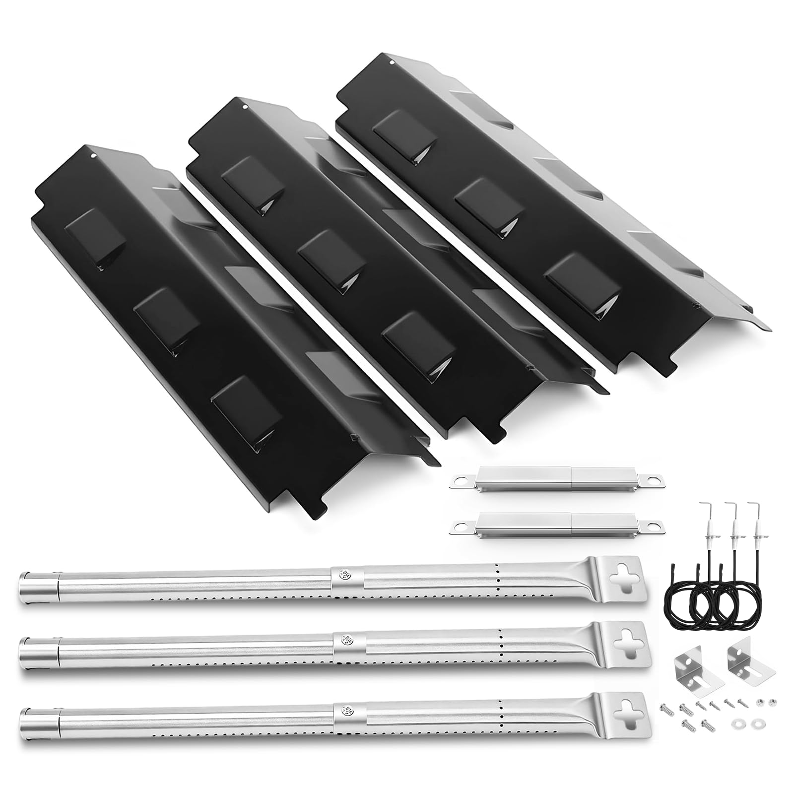Denmay 3 piezas de repuesto universales para parrilla de gas Charbroil, Barbecook vainilla, barbacoa Barbecook 300, tenneker TG4, quemador de 31 – 45 cm, tapa de quemador de 37 cm y crossovers