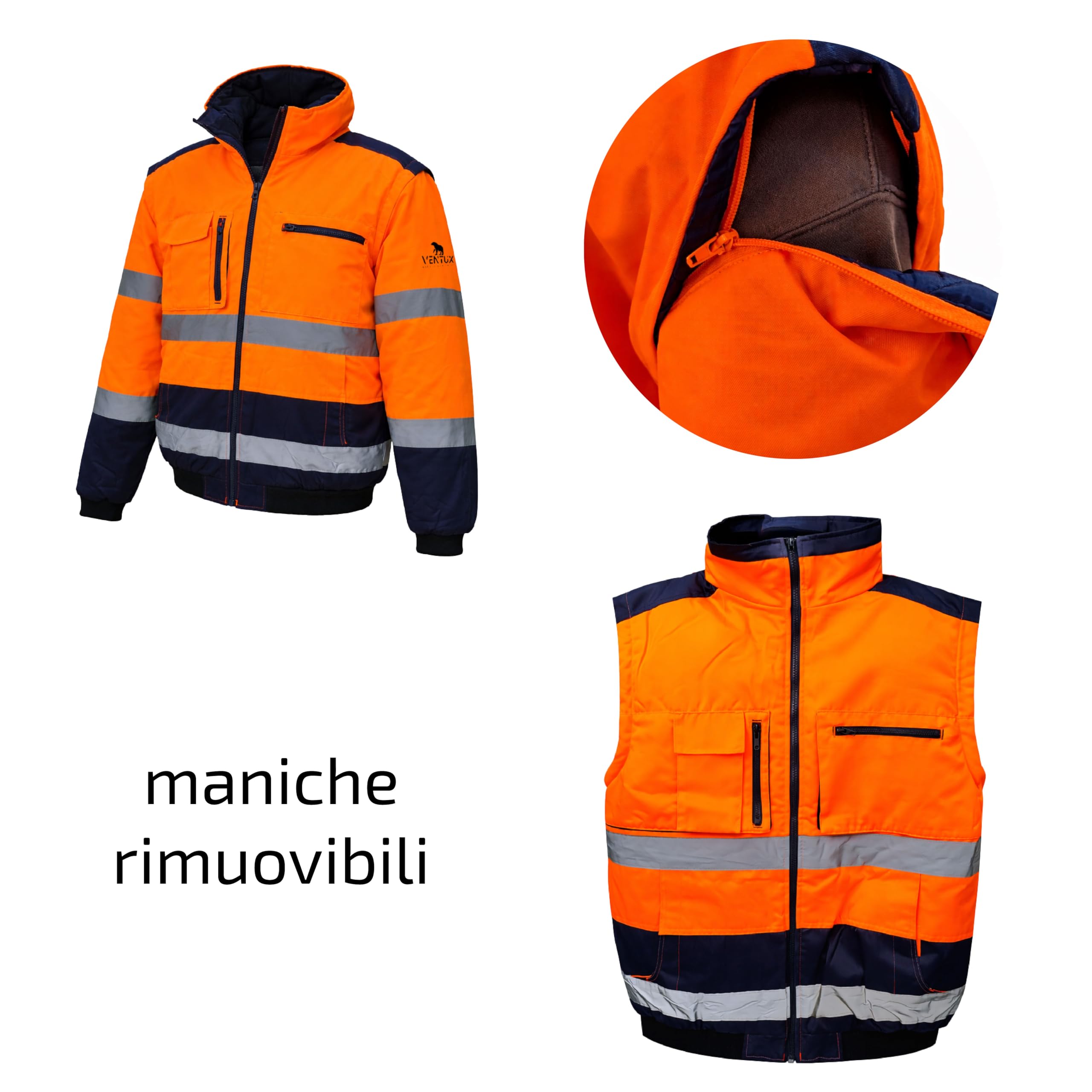 Veste Haute Visibilité - Taille L - Rembourrée Orange Bleu Marine – Blouson Chantier BTP Certifié ISO 20471 | Bandes Réfléchissantes | Imperméable | Veste de Travail de Sécurité