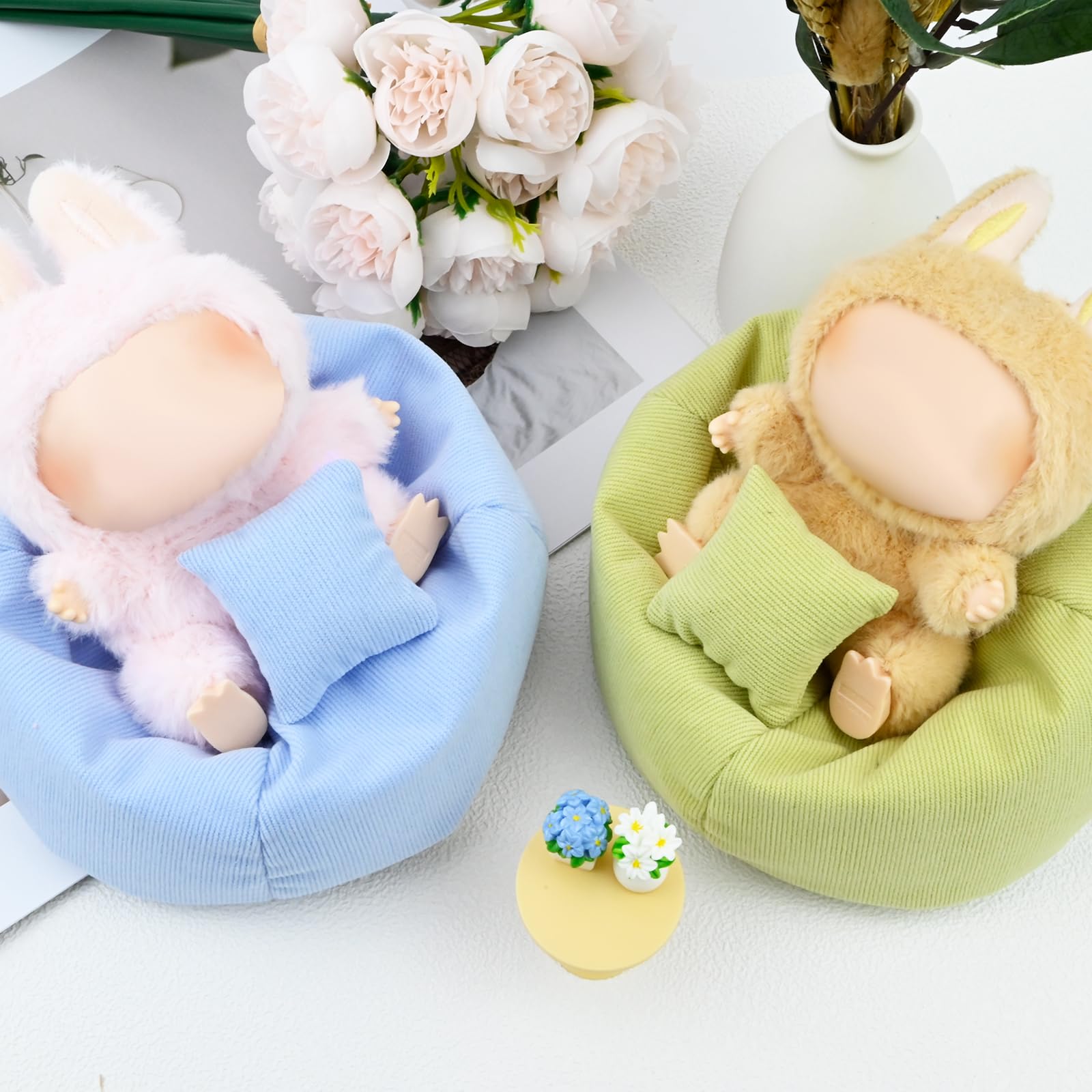 Mini Bean Bag Chair for 15-17cm Dolls Seat Soft Cute Sofa with Pillow Table - Image 2