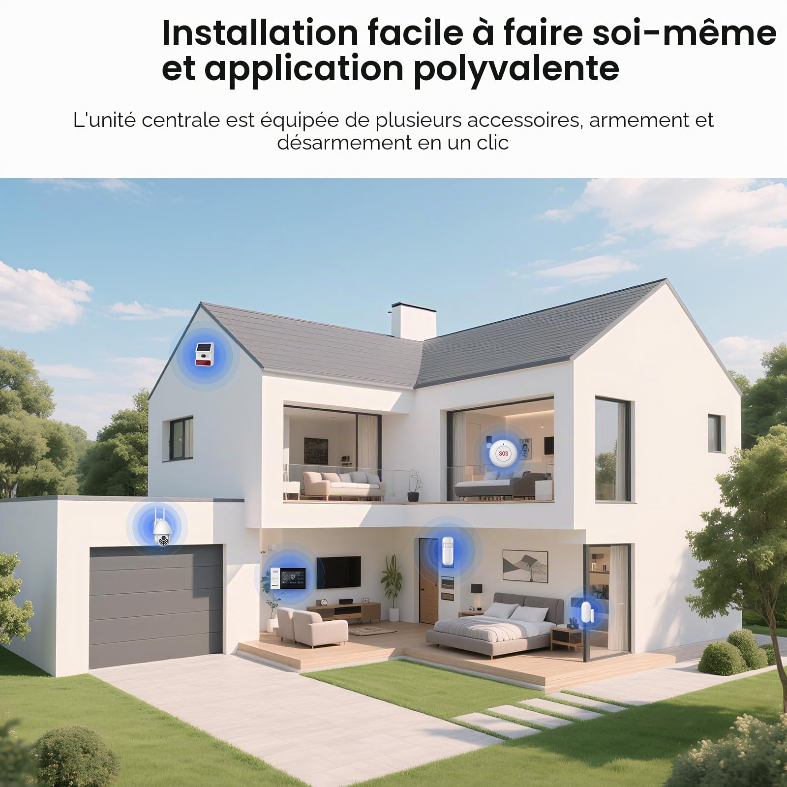 Système d'alarme Maison sans Fil 4G avec Camera,Alarme Maison Wi-FI avec Contrôle APP, Détecteur de Mouvement, Télécommandes, Capteurs de Fenêtre et de Porte, Sirène, Compatible avec Alexa, Google