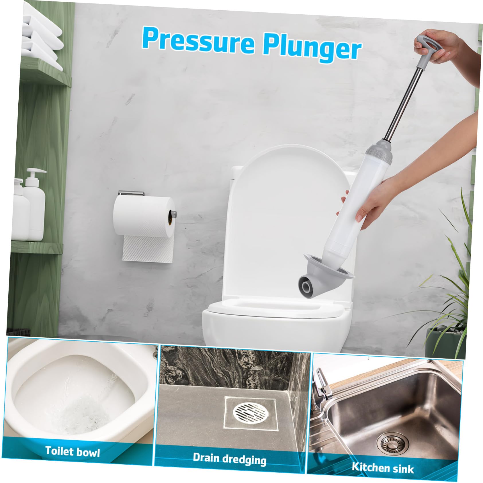 Mipcase Stura WC a Pompa ad Alta Pressione in Acciaio Inox e Pp | Bianco, per Scarico e Sifone, Uso in Bagno e Cucina, Strumento Versatile e Facile da Usare