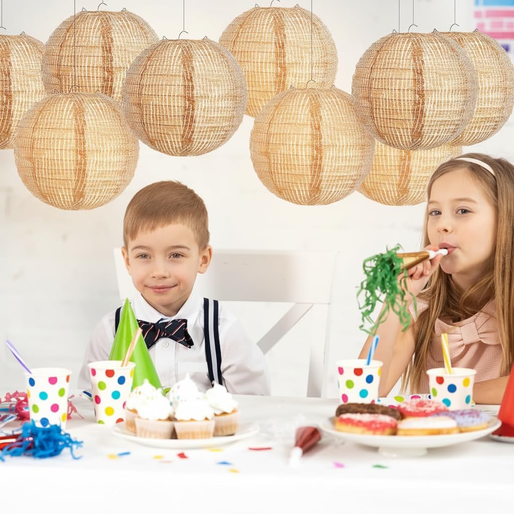 Print Burlap Paper Lanterns 8 inch Round Hanging Chinese Paper Lamp Decorative for Farmhouse Classroom Decor Home Classroom Birthday Party Supply Ceremonial Event, 6pcs