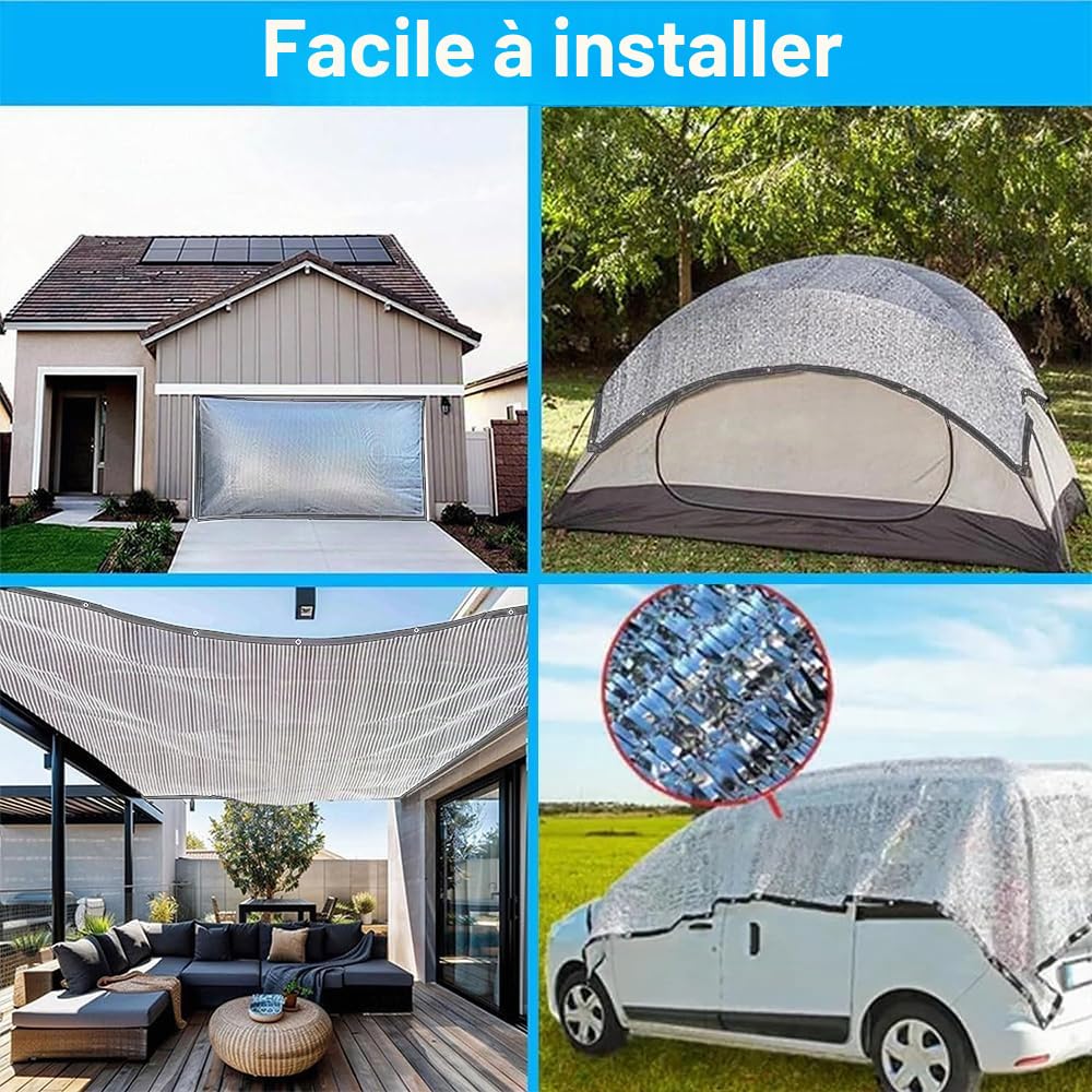 Filet d'ombrage pour voiture pour chien 3 x 4 m, filet de protection solaire pour voiture, bâche d'ombrage réfléchissante, camping, filet d'ombrage en aluminium, protection solaire à 80 % de