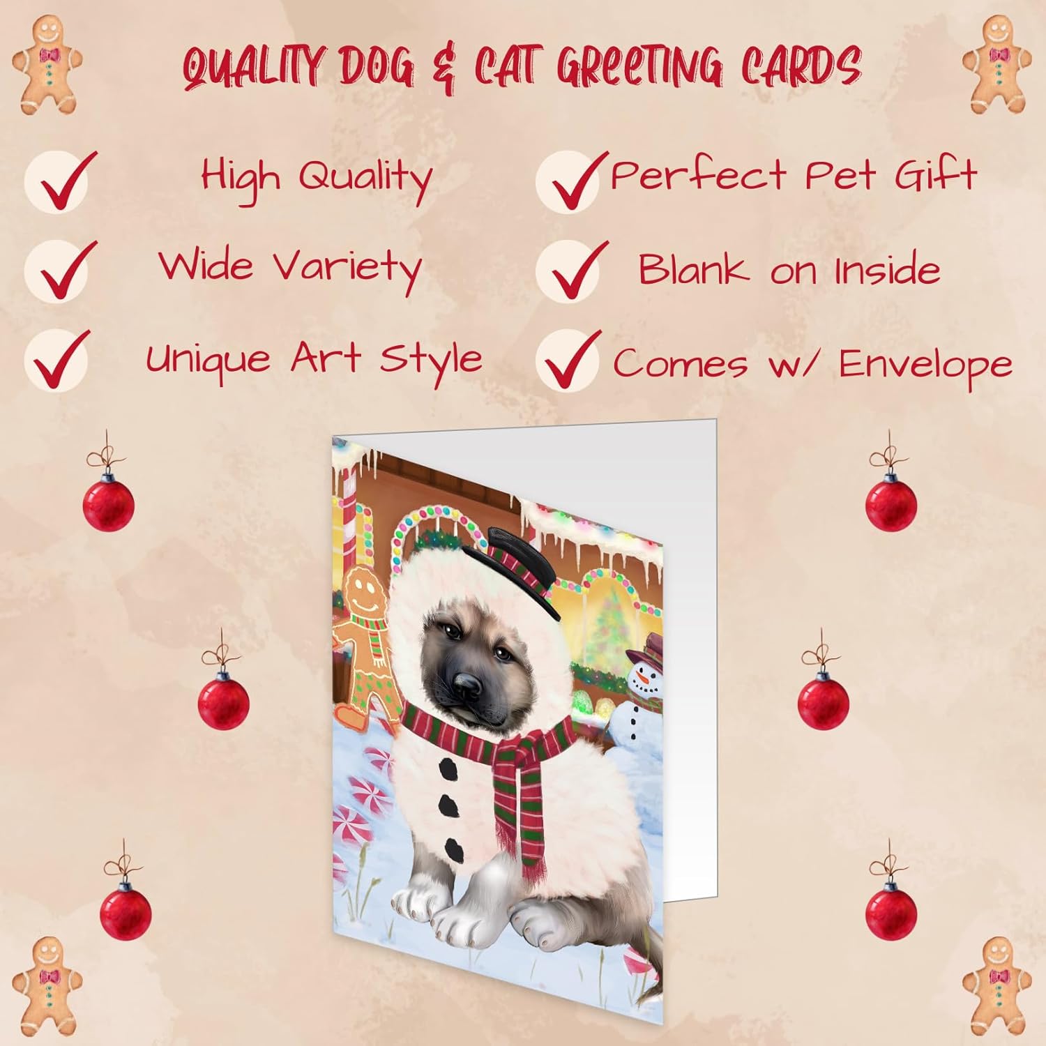 Christmas Gingerbread House Candyfest Anatolian Shepherd Dog Note Cards - Adorable Pets Invitation Cards with Envelopes - Pet Artwork Christmas Note Cards GCD70394 (50 Greeting Cards)