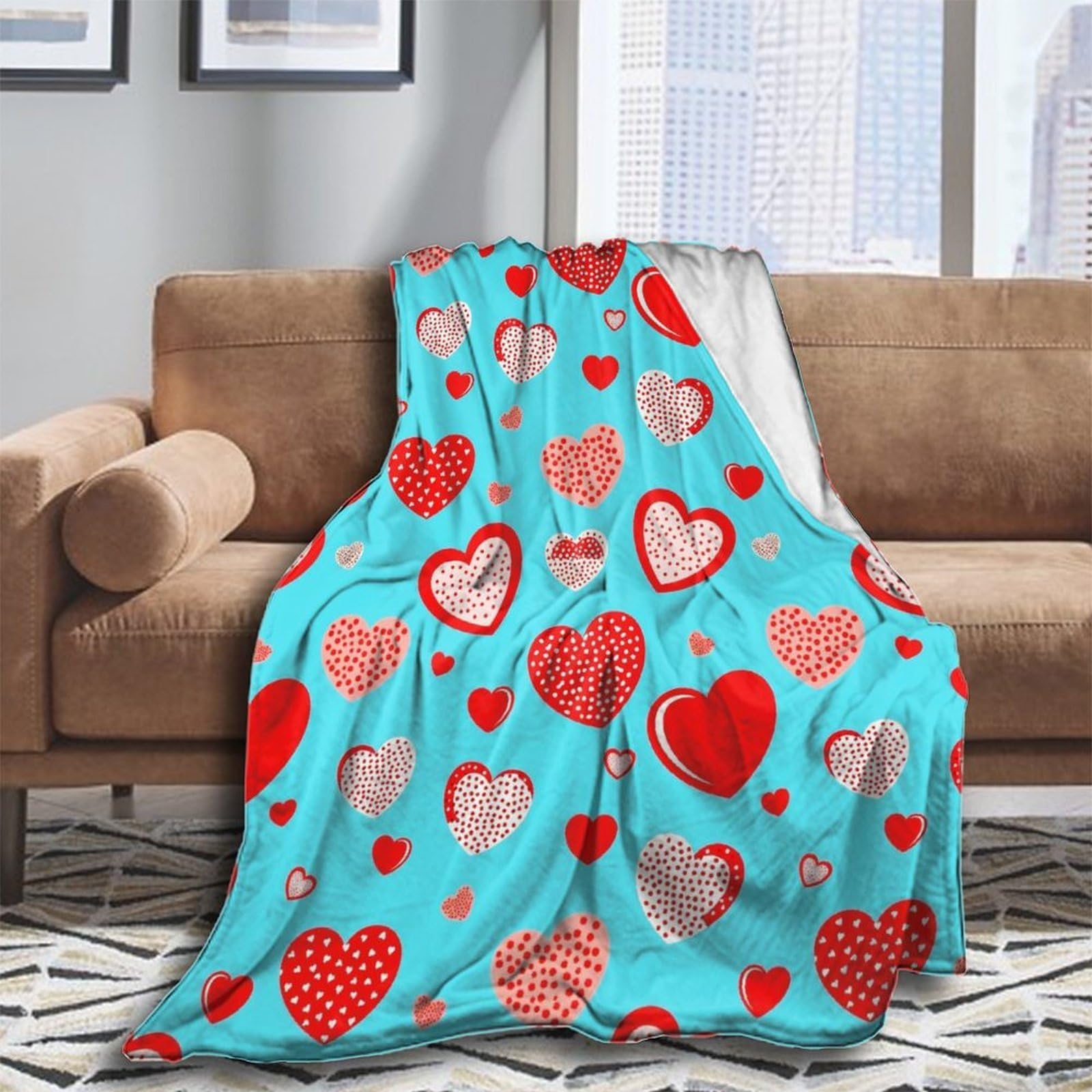 Oudrspo Fleece Blanket for Couch Throw Blanket for Women Men Ice Blue and Red Fire Flame Dragon Cozy Blankets 50x40 Inches