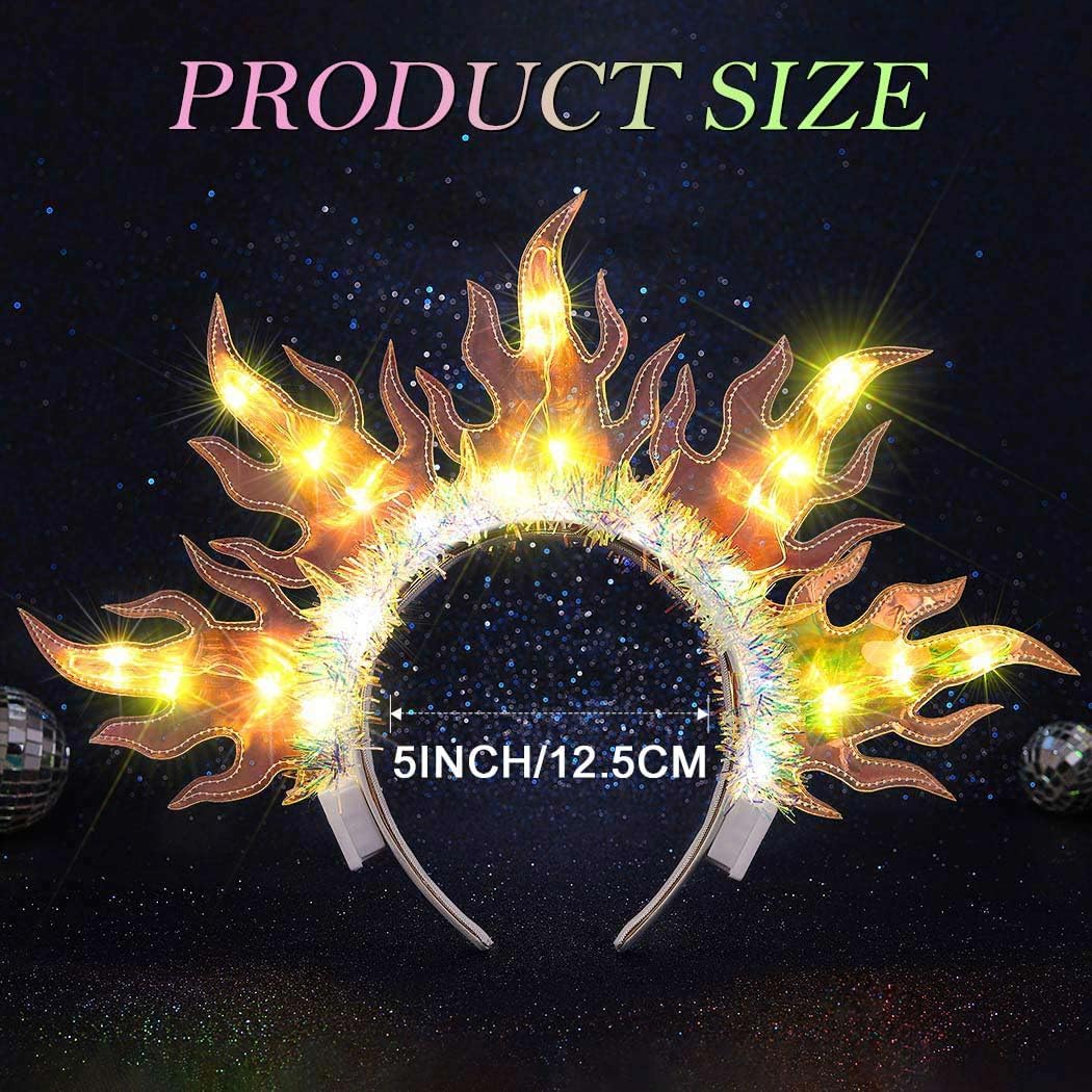 JEAIRTS Light Up Fire Headband Led Flame Crown Headpiece Glowing Halloween Costume Hair Accessories for Women - Image 2