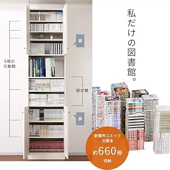 Amazon｜ワイエムワールド 本棚 突っ張り 扉付き 壁面収納 幅60