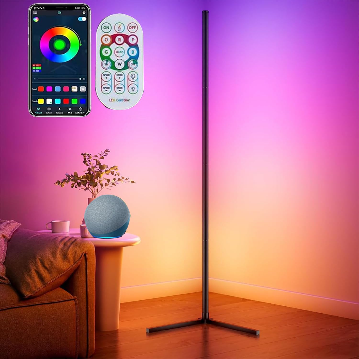 Amazon.co.jp : Alexa対応 コーナーライト RGBフロアランプ 音楽連動