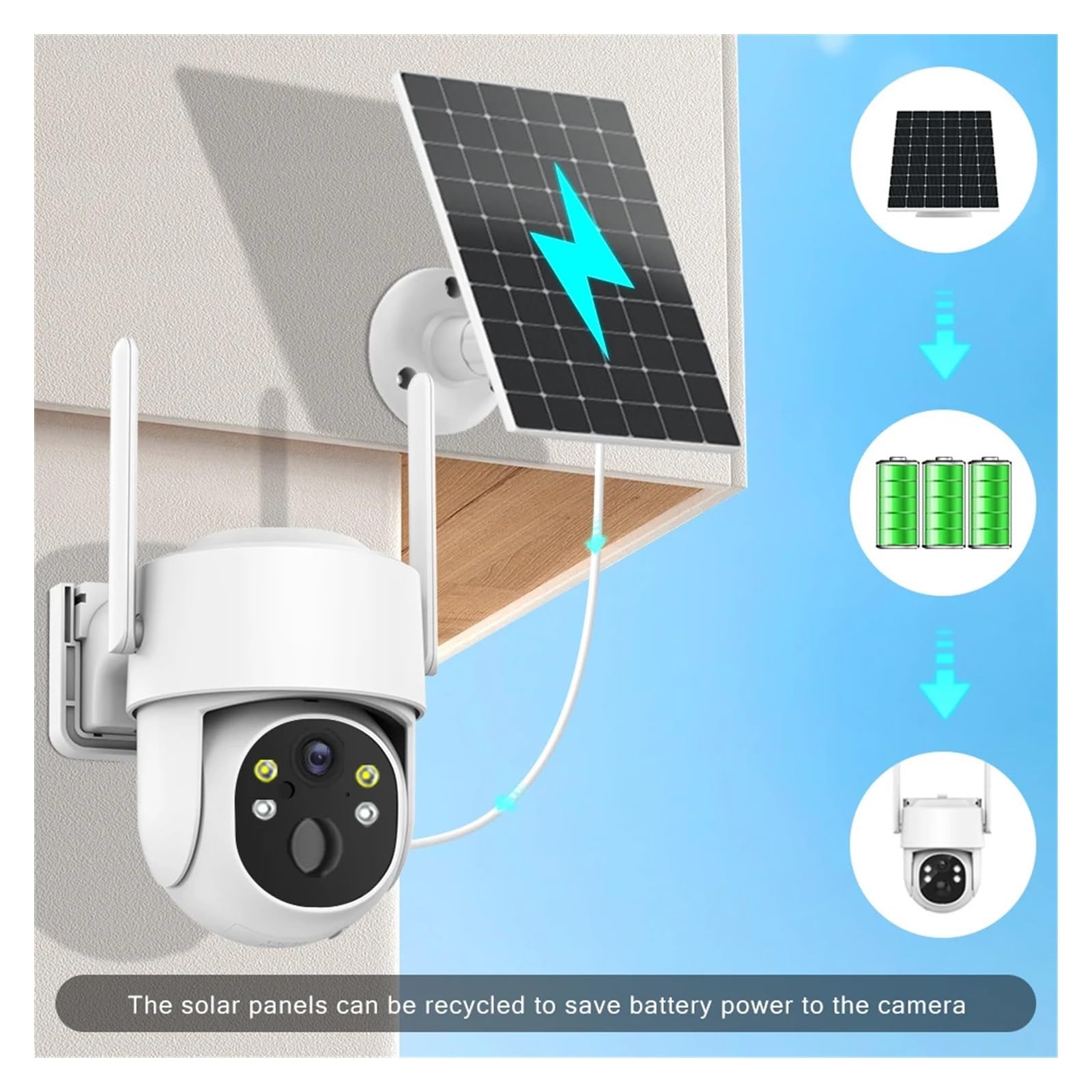 Caméra de sécurité, Caméra de Surveillance IP Solaire 4MP, Zoom numérique 4X, détection Humaine PIR, Audio, accès à Distance, AI extérieure étanche(White No Card)