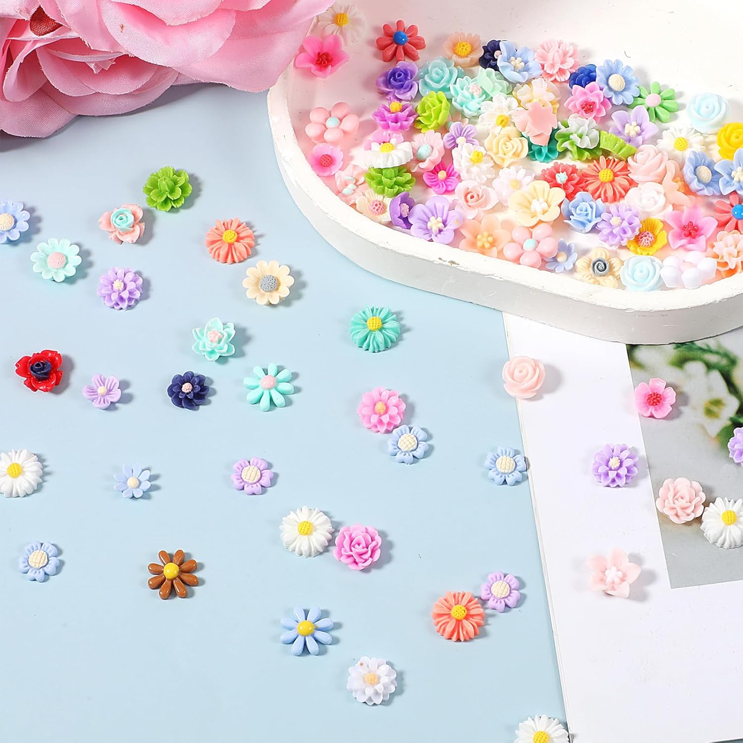 100PCS Mini Resin Charms Flowers for Craft Cabochons Flatback Flower Beads Charms Mixed Colors Embellishment Tiny Flowers for Jewelry Making DIY Cardmaking Scrapbooking Decor Phone Hair Accessories - Image 4