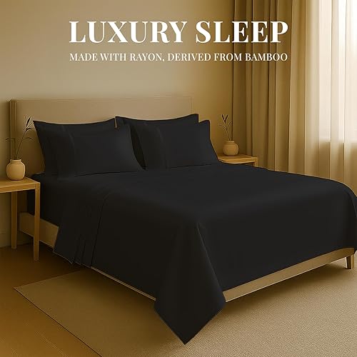 Miniatura 2 de Sacred Thread Juego de sábanas de 6 piezas de rayón derivado del bambú - Juego de ropa de cama y fundas de almohada con bolsillos profundos - Ropa