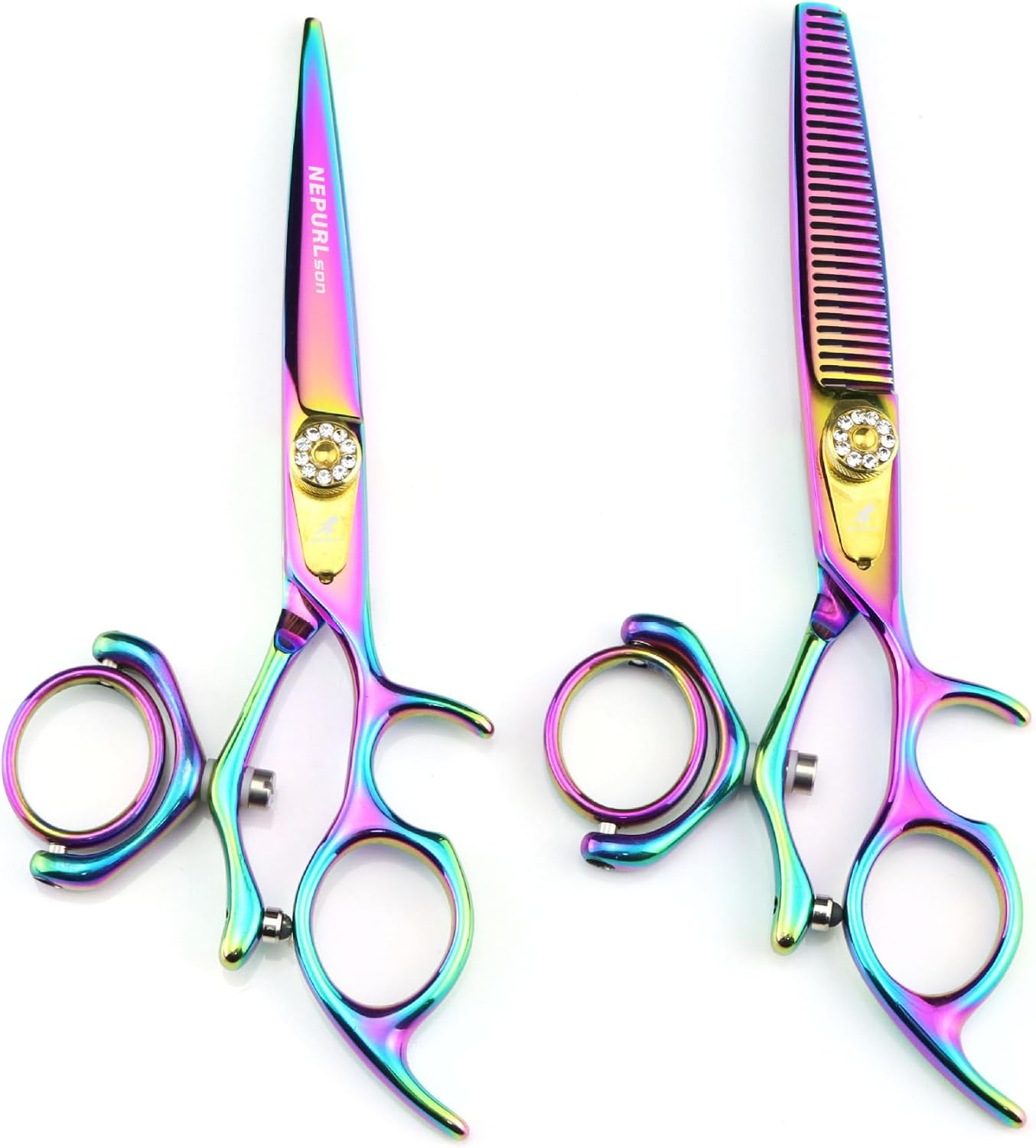 6" Professional Hair Cutting Scissors, Barber Thinning Shears Swivel Design with Rotating Handle, 440C Stainless Steel Flying Scissors, Multicolor