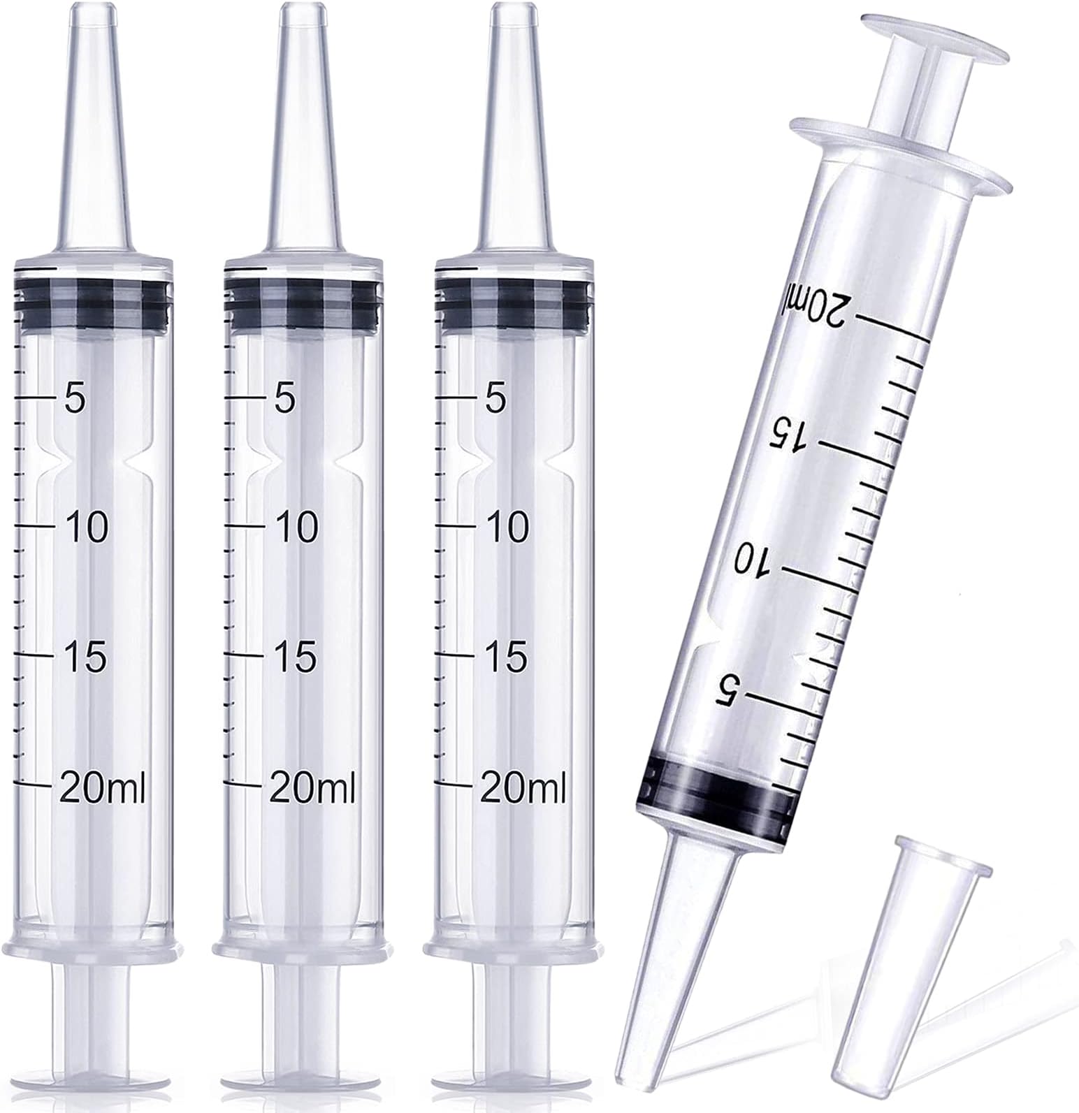 4 Pack 20ml Plastic Syringe with Tip Cap, Individually Sealed with Measurement Large Syringes for Refilling Liquids, Scientific Labs, Pipettes, Irrigation, Feeding Pets, Oil Applicator (No Needle)