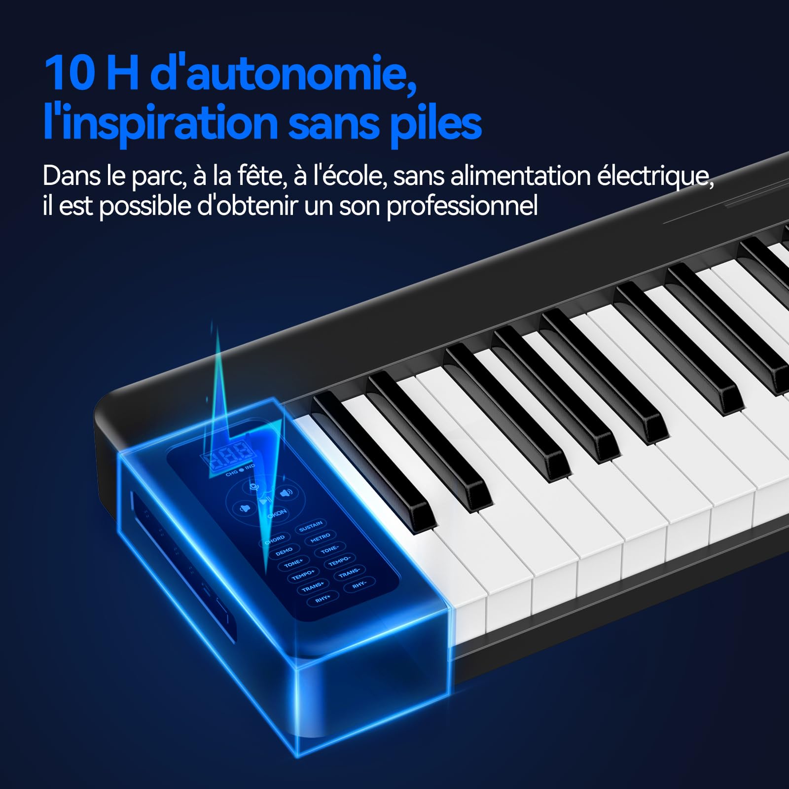 Rhymo Clavier de piano pliant, piano électrique sensible à 61 touches, clavier électrique portable lesté avec Bluetooth MIDI, clavier numérique pliable pour débutant