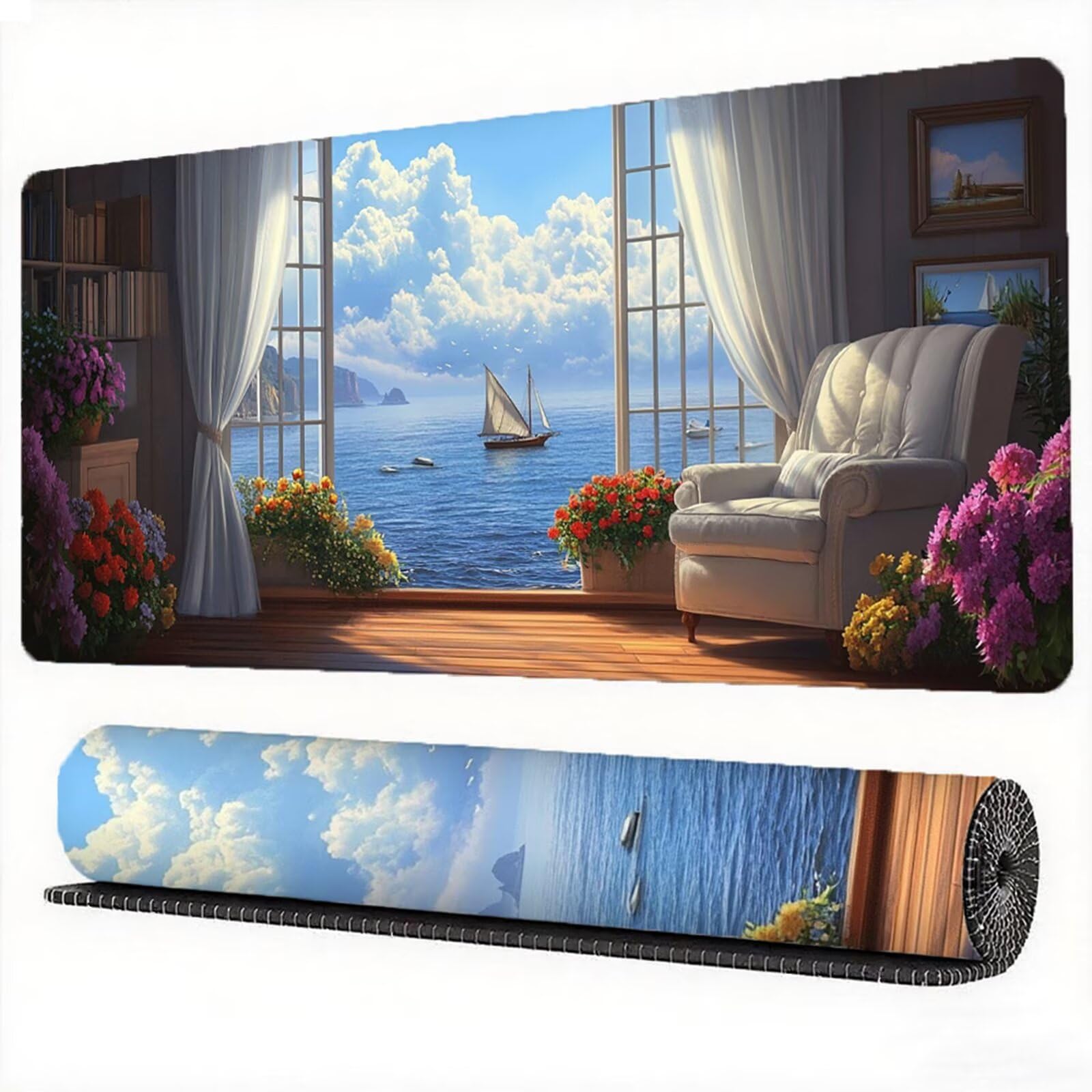 Podkładka pod mysz do salonu 1500 x 800 mm podkładka pod mysz morska duża japońska podkładka pod mysz antypoślizgowa gumowa powierzchnia ze szwami na krawędziach mata biurkowa do komputera domowego