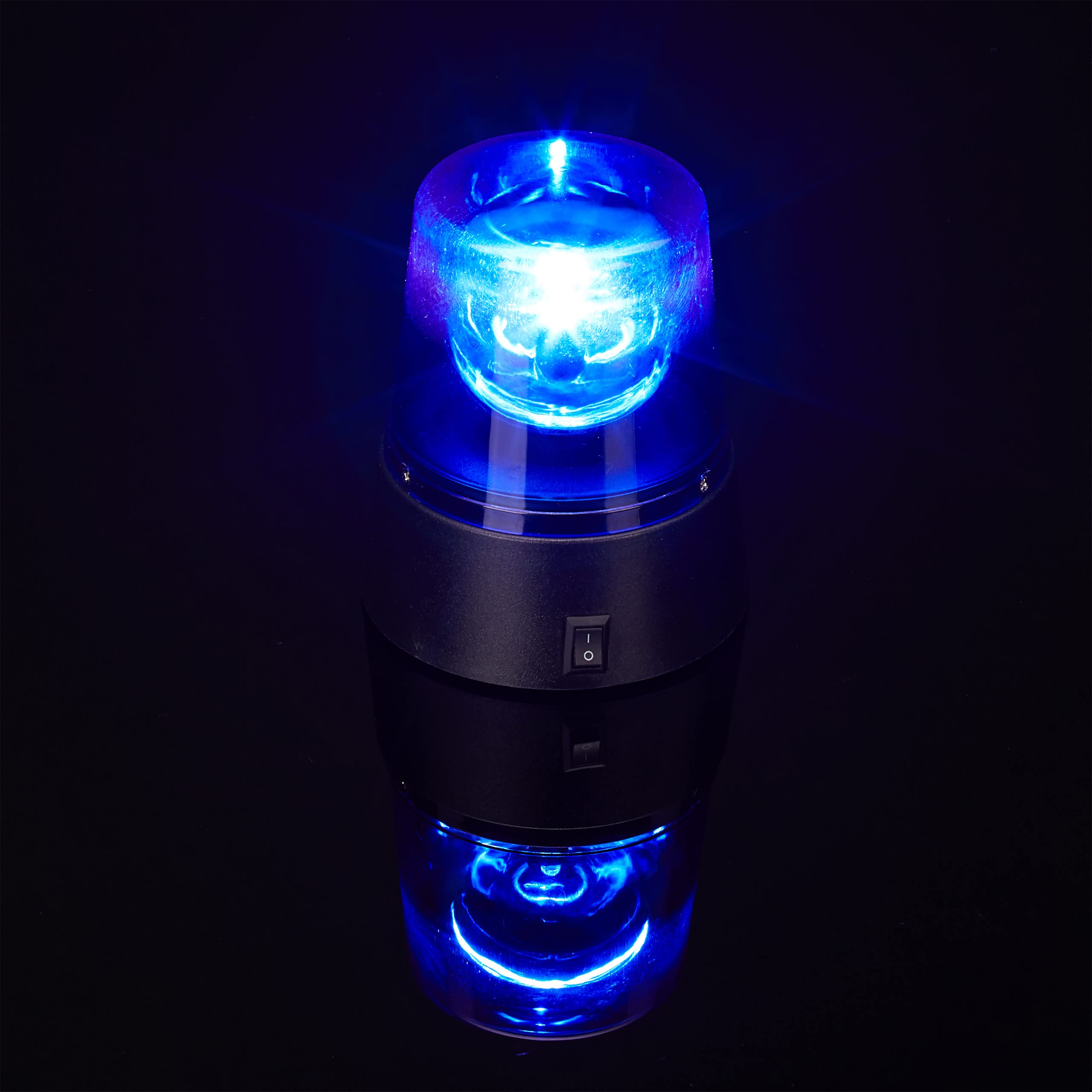 Relaxdays LED Blaulicht, Rundumleuchte mit drehendem Reflektor, Partybeleuchtung zum Hinstellen, batteriebetrieben, blau
