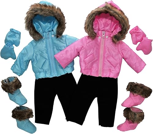 Miniatura 6 de The Queen's Treasures Ropa de muñeca de bebé de 15 pulgadas, juego de dos ropa de invierno completa rosa y azul. Dos trajes de esquí al aire libre