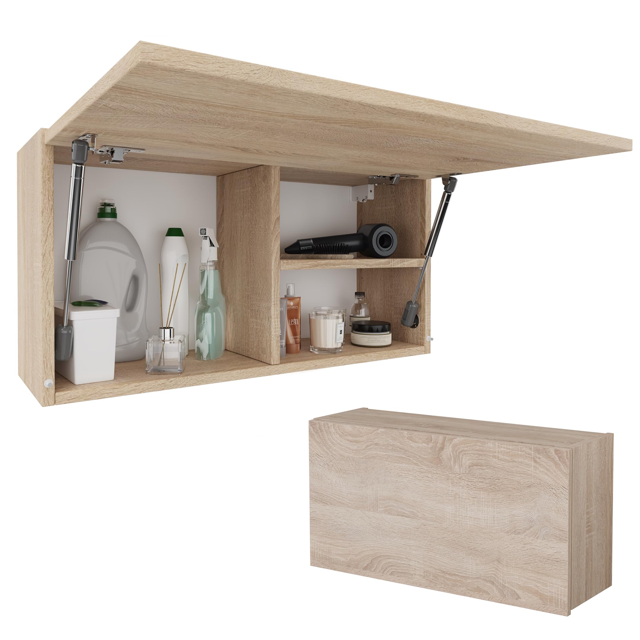 PLATAN ROOM Bathroom Cabinet 60/80/120 Wide Bathroom Furniture Bathroom Folding Wall Cabinet High Gloss Matt White (Sonoma Oak, 80 x 40 x 25)