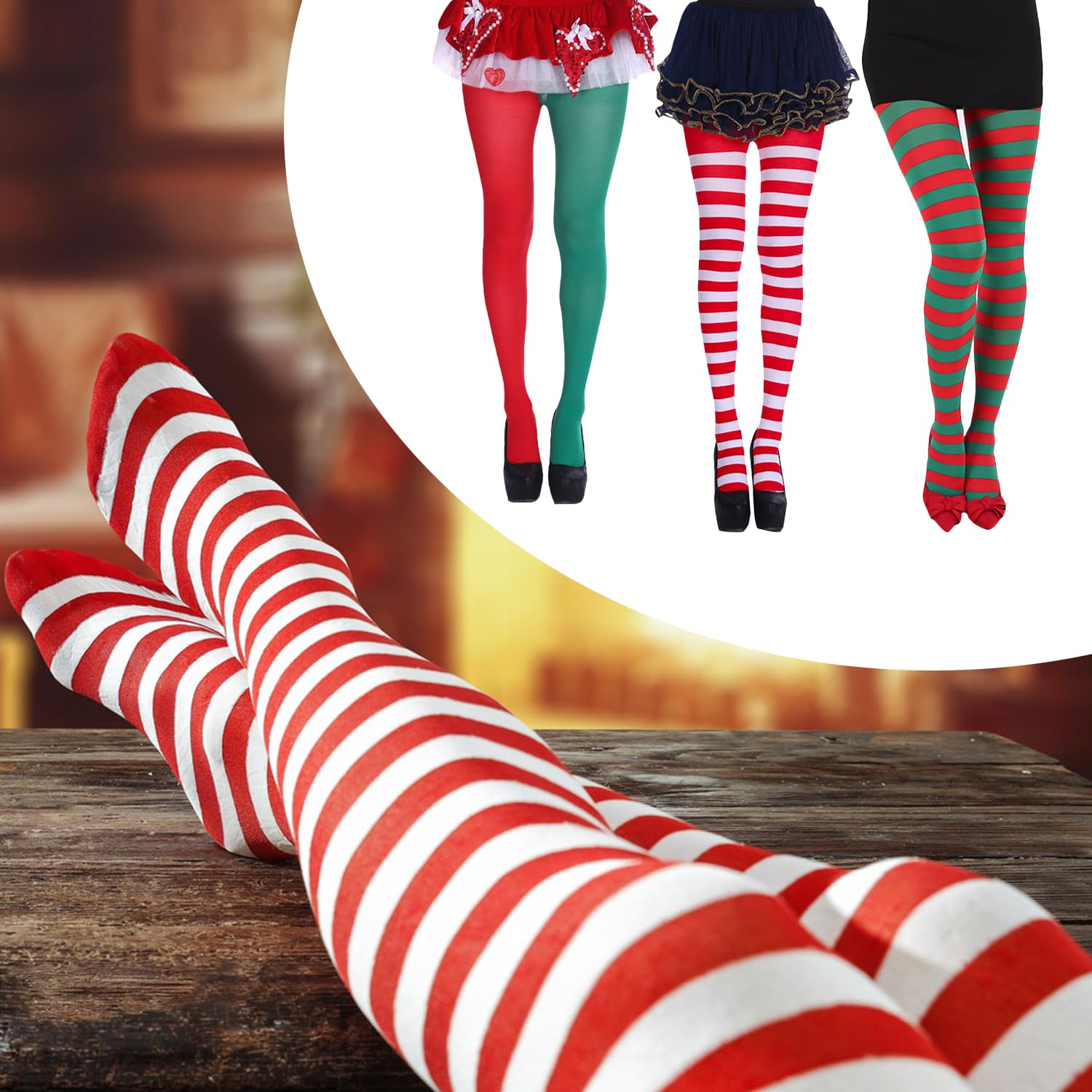 BORFUE 3 works Christmas Striped Tights Elf Tights Full Footed Striped Socks for Women and Girl Christmas Party Costume Dress Up - Image 5