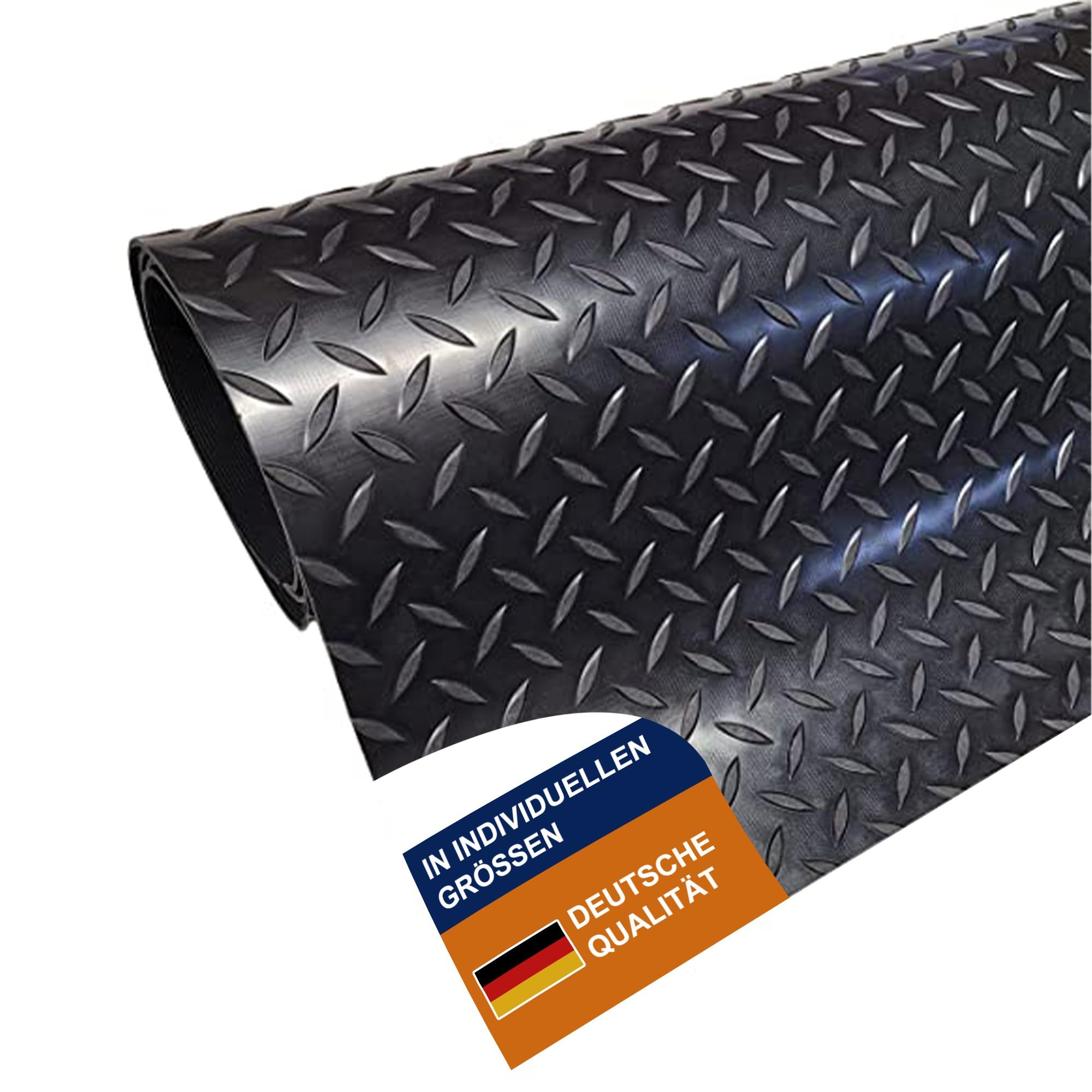 Wulkow Diamant Tränenblech, 1000mm x 2000mm x 3mm | BREITE 0,1m bis 2,0m, LÄNGE 0,1m bis 10m, Gummimatte 3mm, Gummiläufer, Arbeitsplatz-Matte