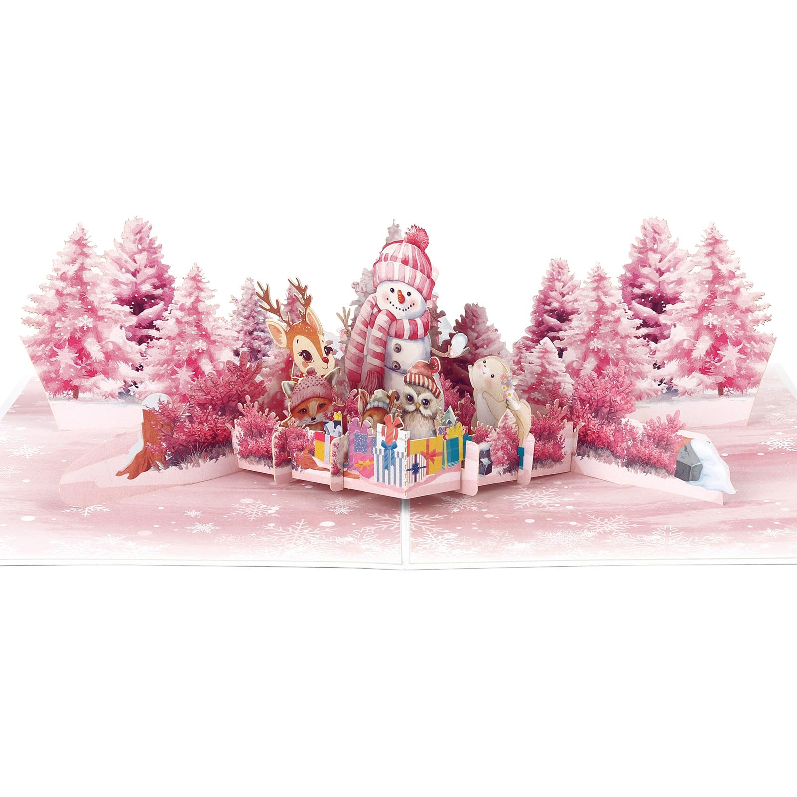 YooxArmor 3D Pop Up Christmas Card with Envelope,Pink Snowman