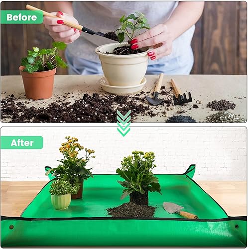 Miniatura 3 de Onlysuki Tapete extra grande impermeable para trasplante de plantas de interior y control de desorden 395 x 395 pulgadas bandeja para macetas regalo