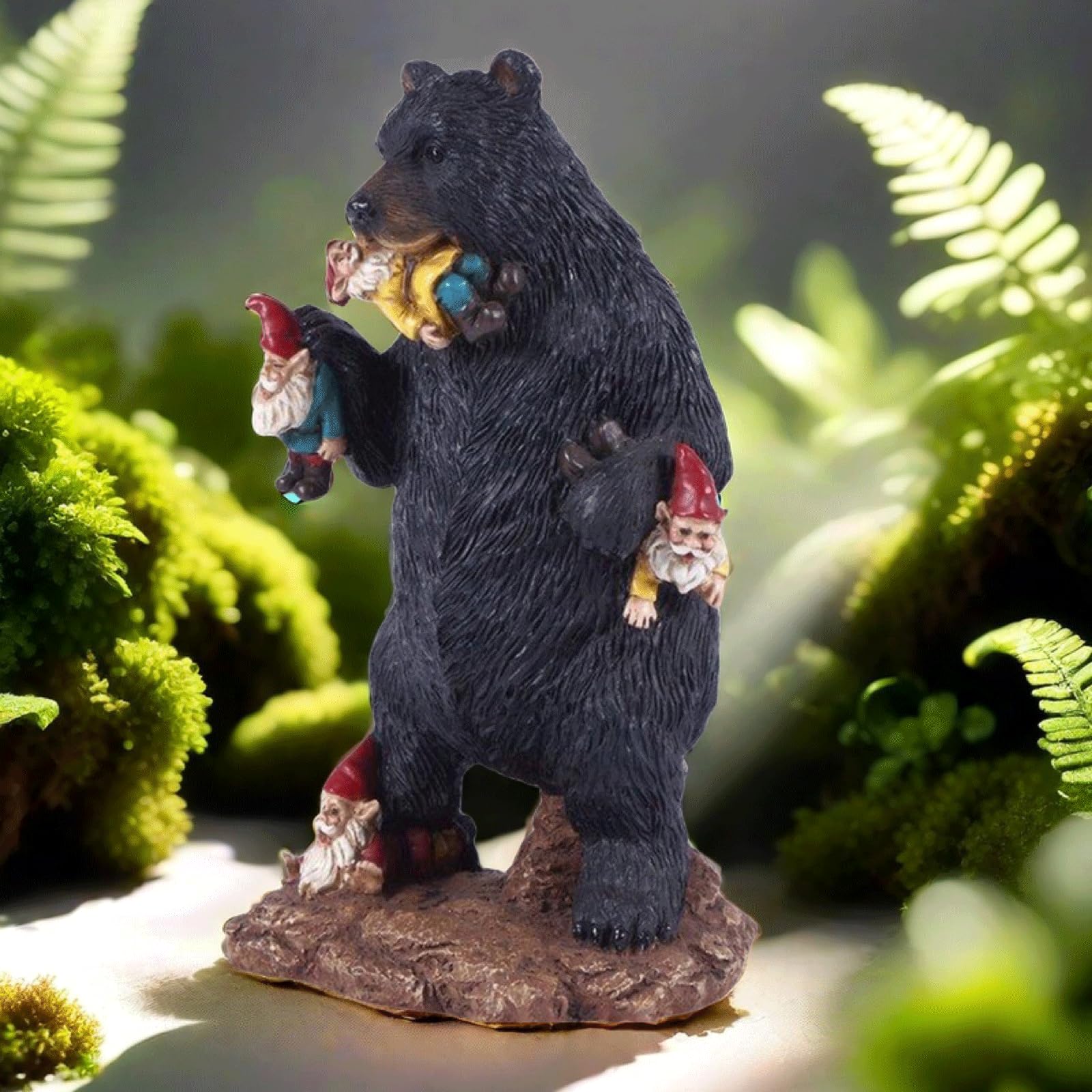 Decoraciones para exteriores para patio, oso negro, comiendo gnomos, esculturas divertidas, estatua de resina, adornos de resina para interiores y exteriores, jardín, patio, césped, patio