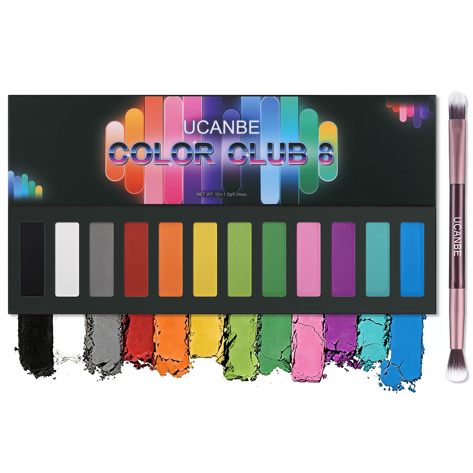 UCANBE Colorful Eyeshadow Palette, 12 Colors Vibrant Makeup Palette with Black White Gray…