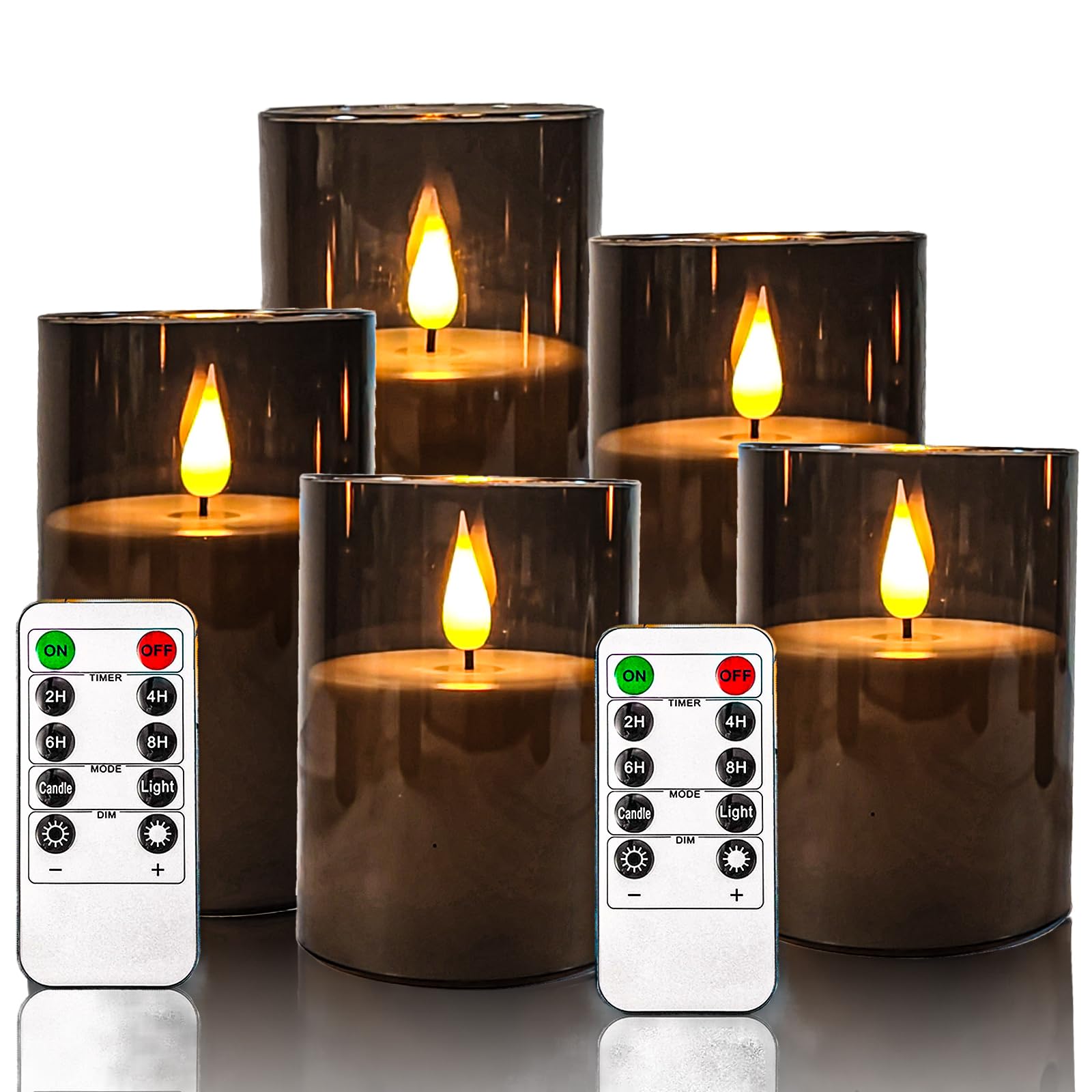 NICEME Candele senza fiamma tremolanti grigie, candele a pilastro a LED in acrilico a batteria, con telecomando e timer, candele senza fiamma, per Natale, Capodanno, decorazione per la casa, set di 5