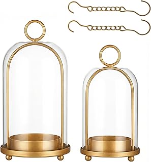 GYKLE Set of 2 Candle Lantern Set - Vintage Brass Candle Holders with Th...