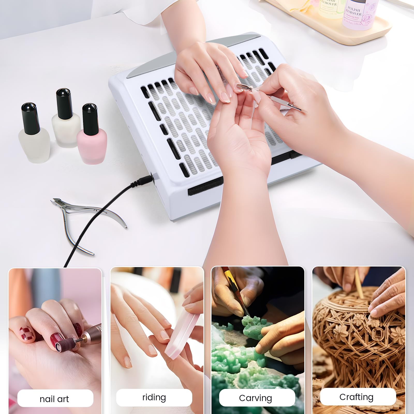 Aspiratore Unghie 100W,aspiratore unghie professionale,Vacuum Nail Speed Regolabile,Aspirapolvere per Manicure con Velocità Regolabile,Filtro Riutilizzabile e USB per Ricarica Smartphone