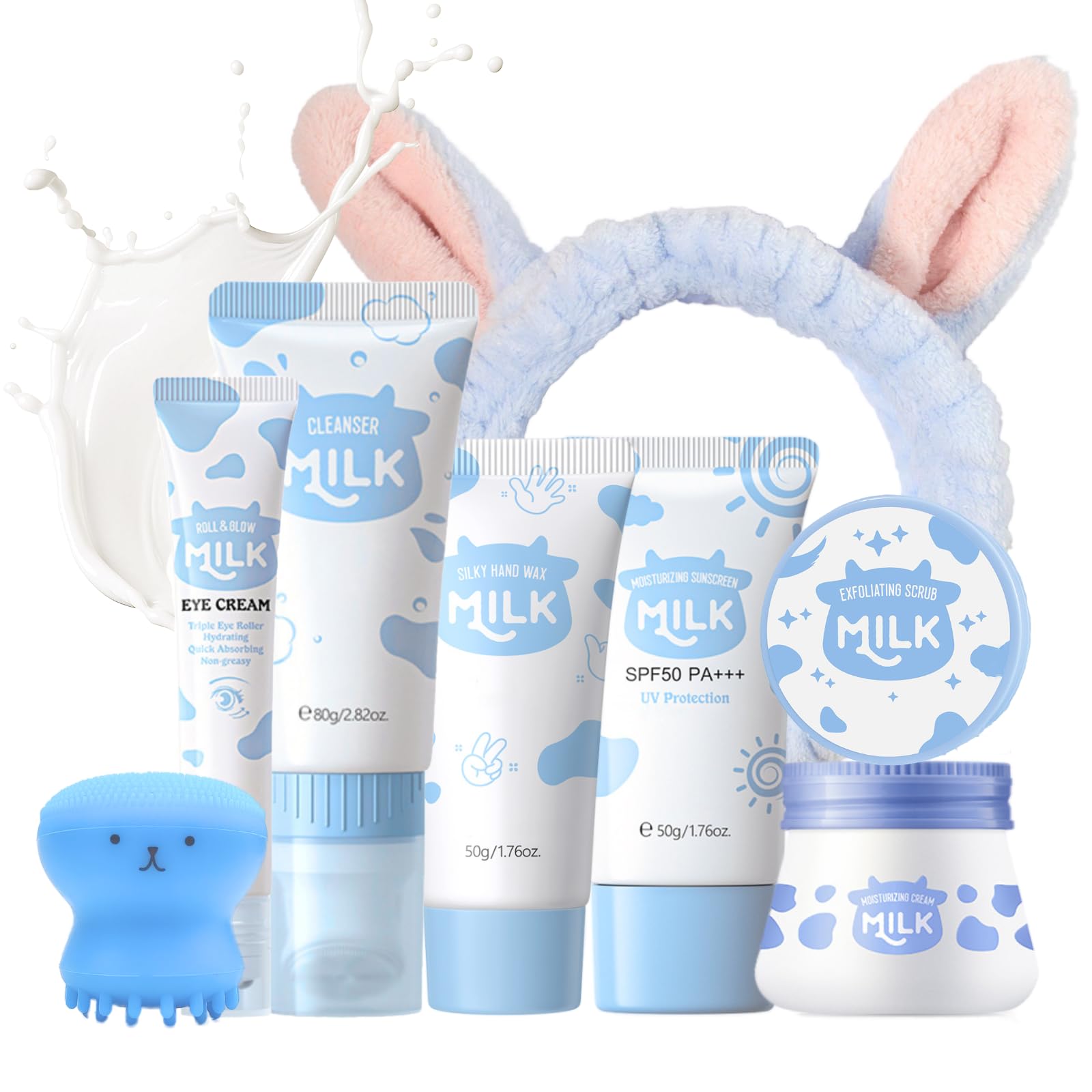 Set di cura della pelle al latte, confezioni regalo di bellezza per adolescenti, kit e set di cura della pelle con cera per le mani, crema per gli occhi, detergente, scrub, idratante e