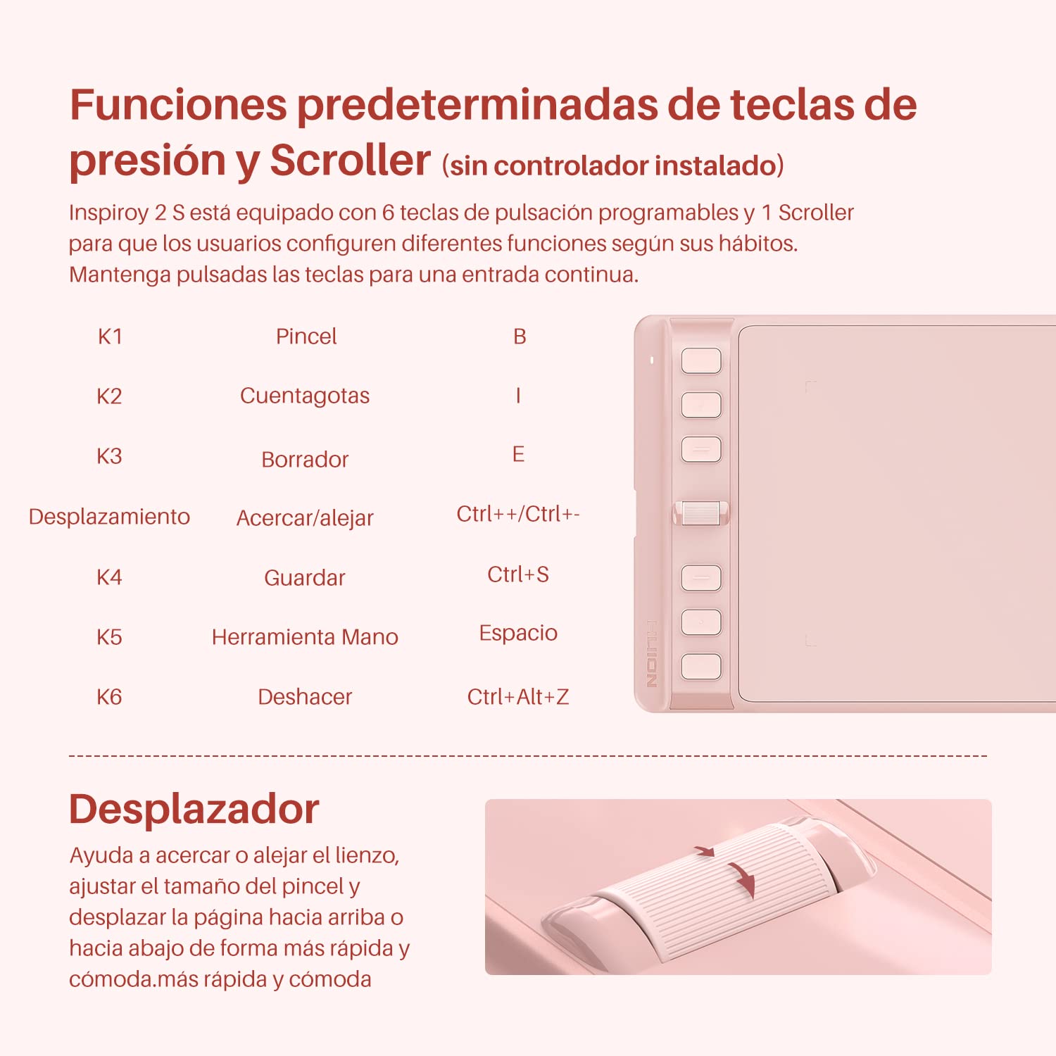 HUION Inspiroy 2 S Tableta Gráfica, 6 Teclas de Presión y Scroller, Nuevo Bolígrafo Digital PW110, Tableta de Dibujo Portátil de 6,3 x 3,9 Pulgadas para Dibujar, Estudiar y Trabajar Desde Casa, Rosa