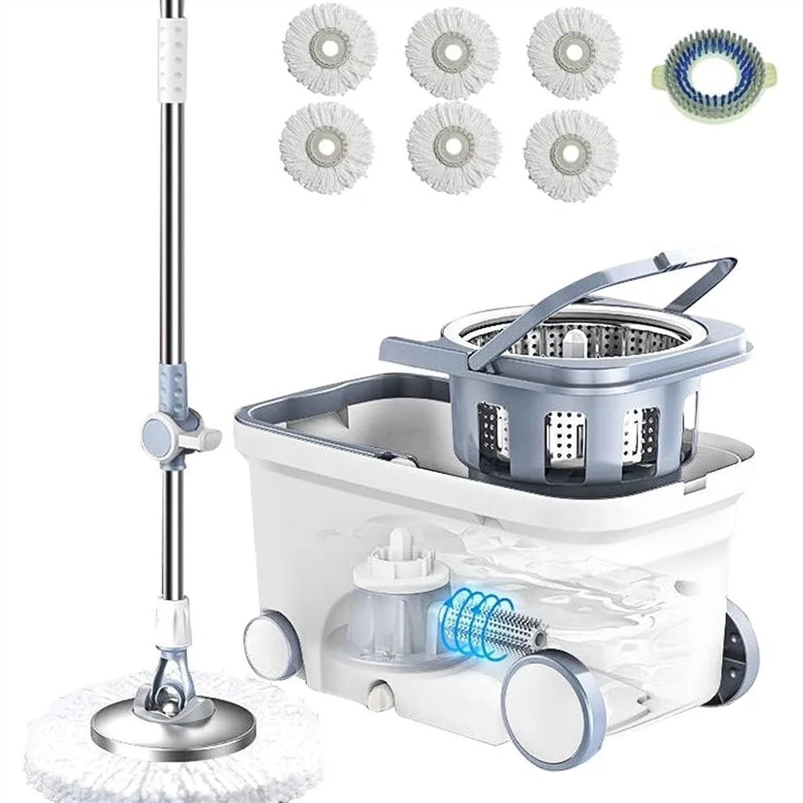 zestaw do czyszczenia zestaw do czyszczenia basenu Mop obrotowy wiadro 360 obrotowy system czyszczenia podłóg z 6 wymiennymi wkładami z mikrofibry, 62" przedłużona rączka